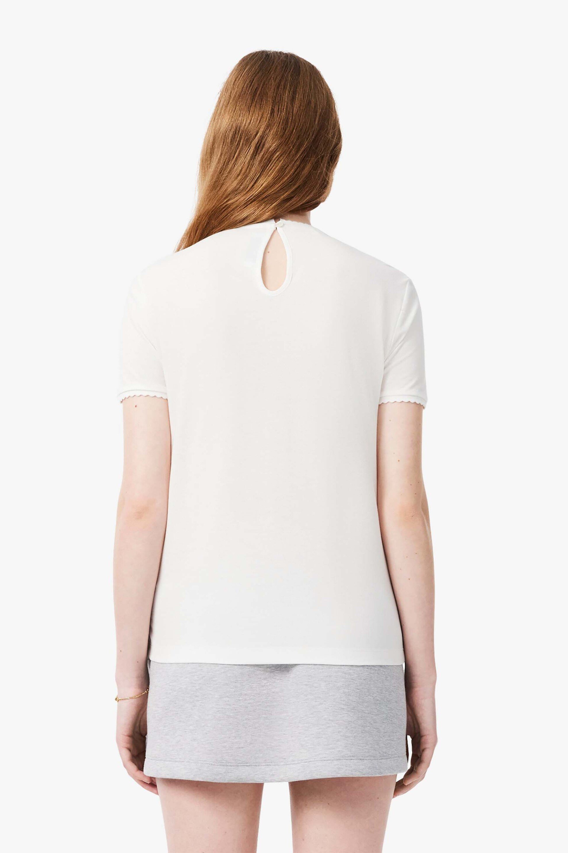 Lacoste Γυναικείο T-Shirt Πικέ με Scalloped Trims Και Κεντημένο Λογότυπο Slim Fit - Tf8366 Λευκό