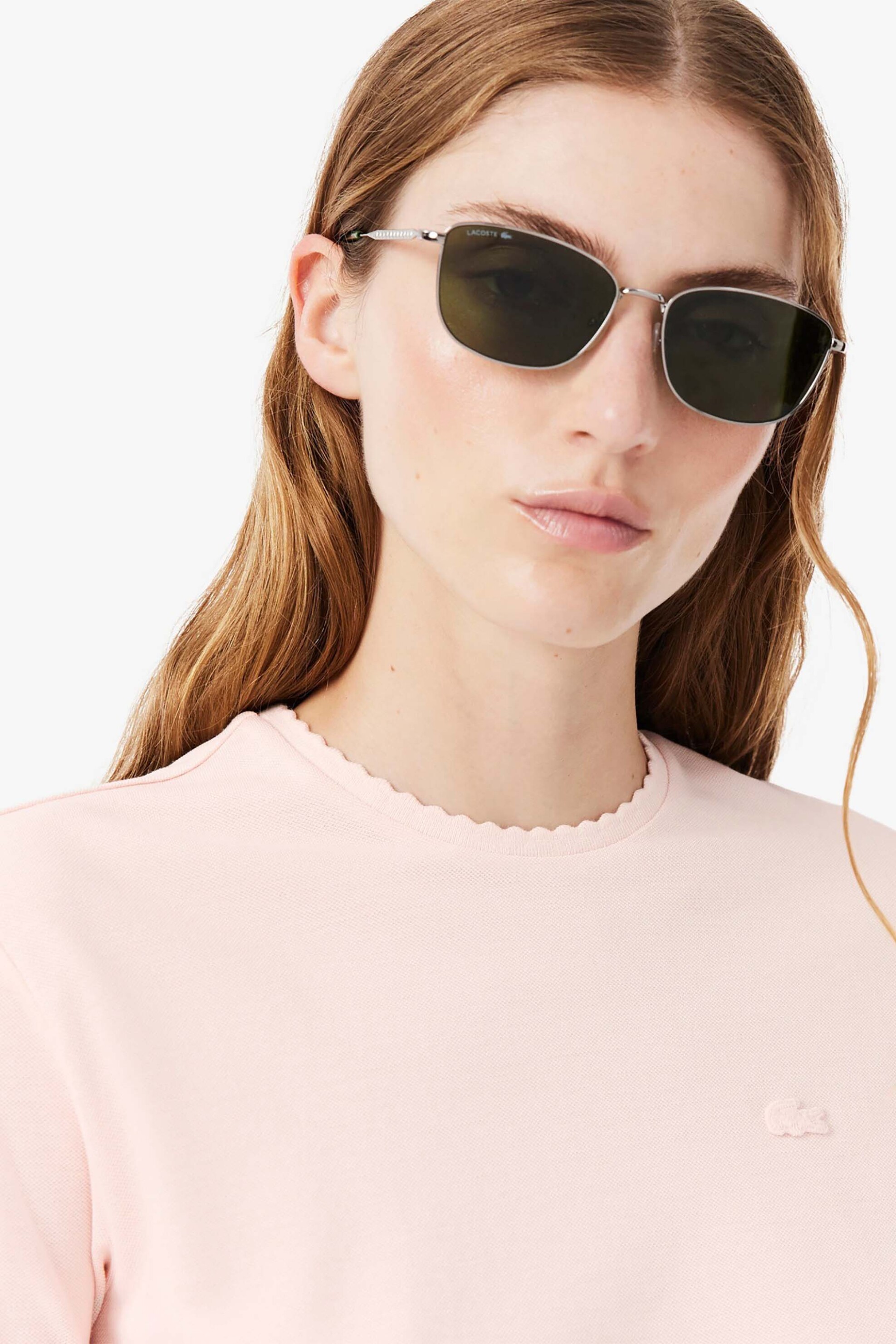 Lacoste γυναικείο T-shirt πικέ με scalloped trims και κεντημένο λογότυπο Slim Fit - TF8366 Ροζ Ανοιχτό