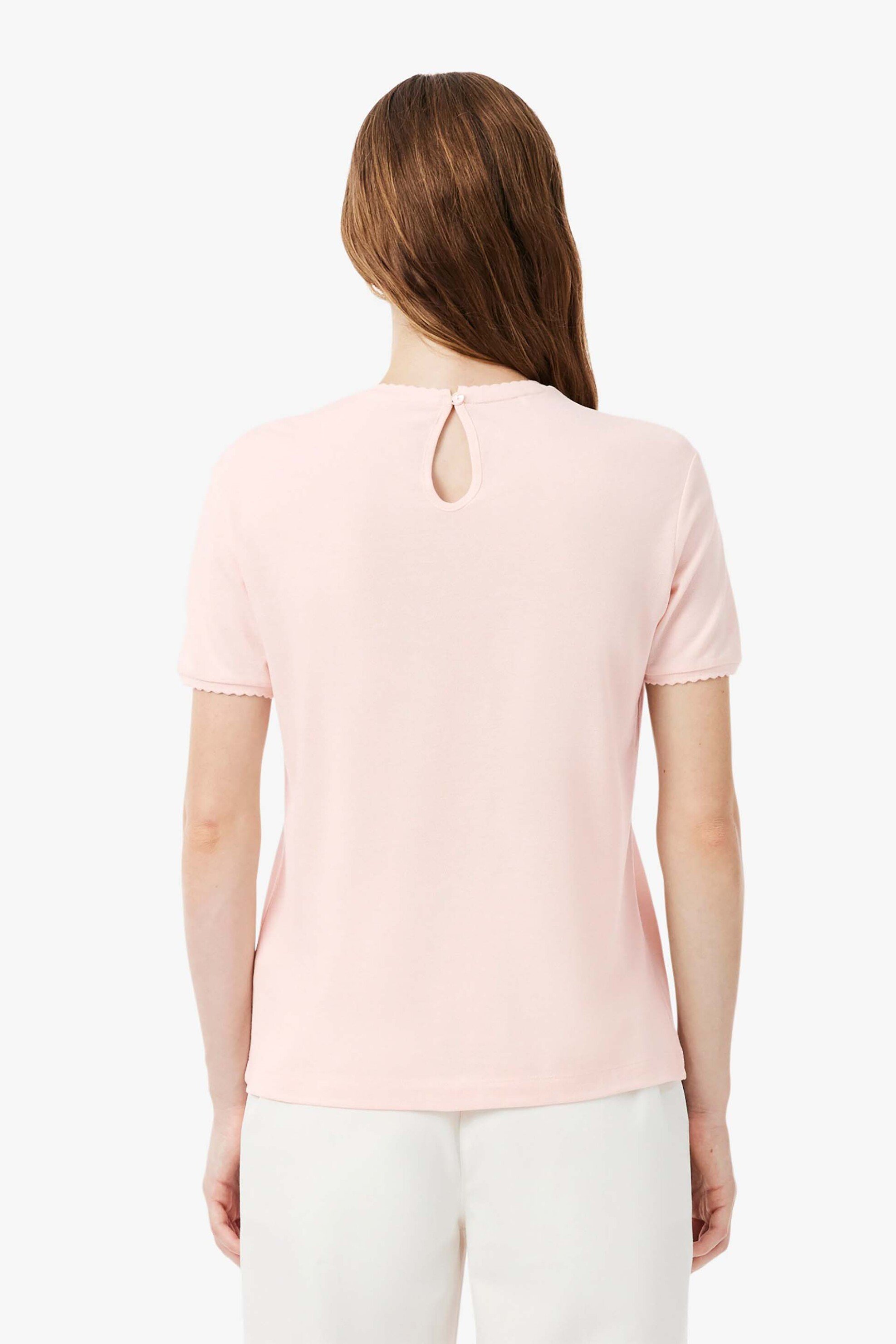 Lacoste Γυναικείο T-Shirt Πικέ με Scalloped Trims Και Κεντημένο Λογότυπο Slim Fit - Tf8366 Ροζ Ανοιχτό