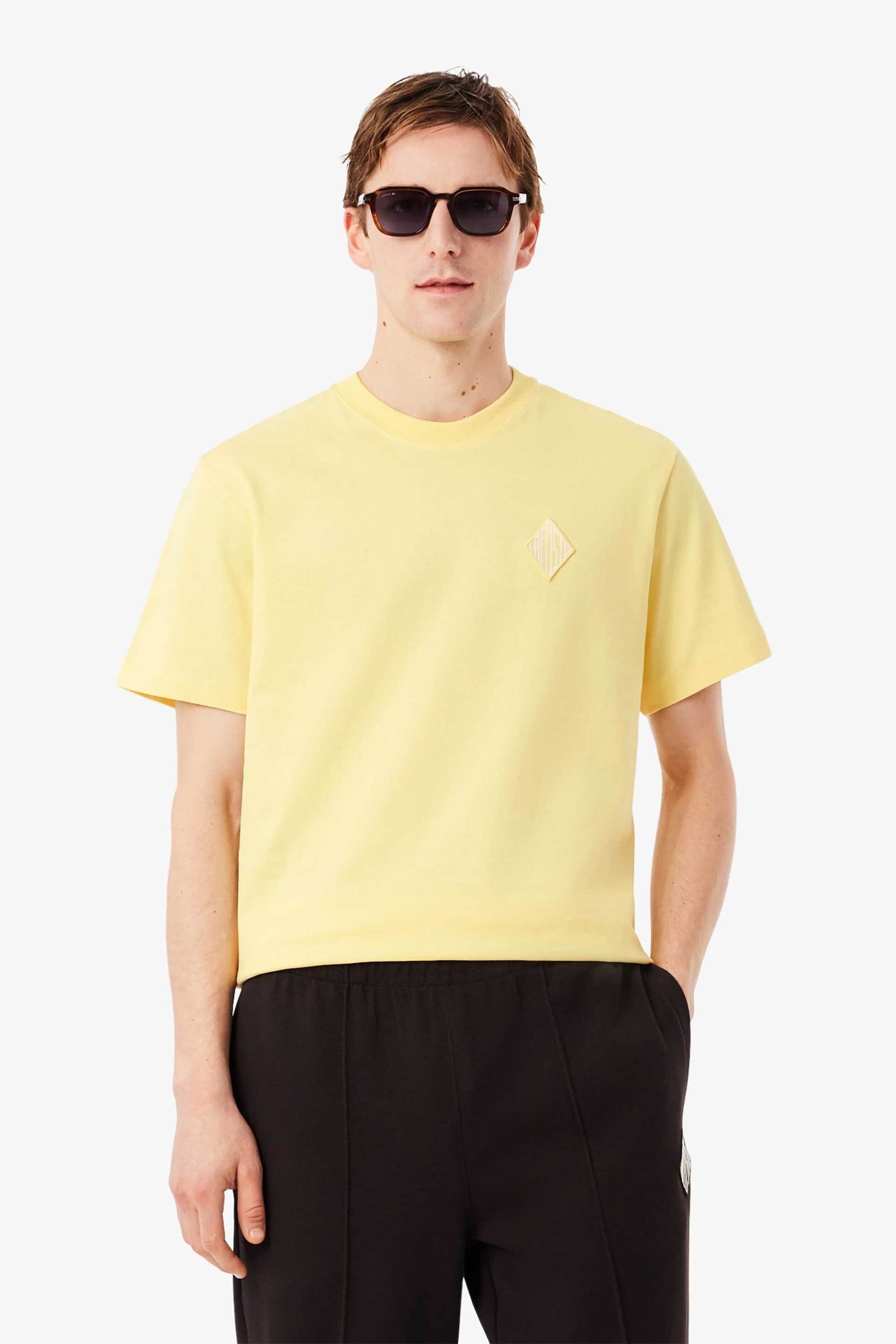 Lacoste ανδρικό T-shirt με κεντημένο retro logo Classic Fit - TH0028-00 Κίτρινο Ανοιχτό