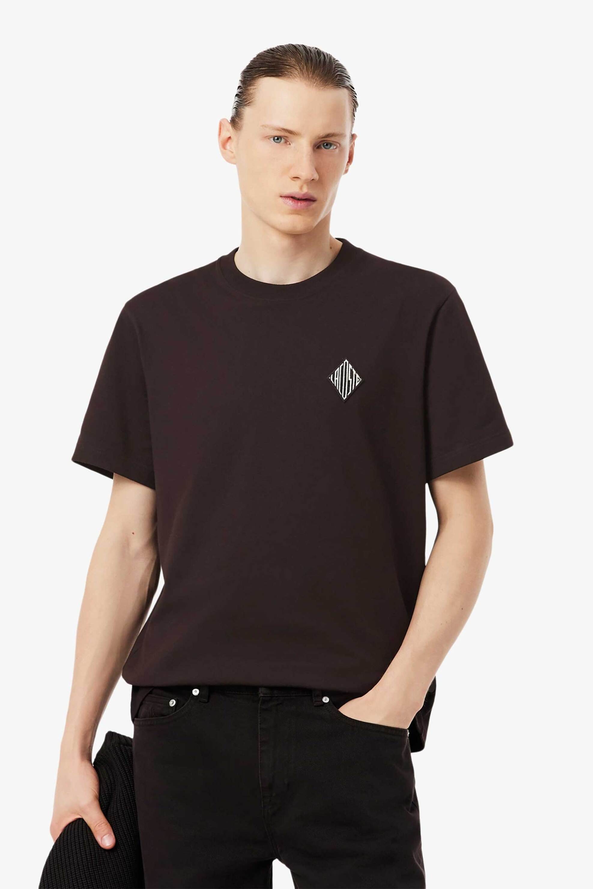 Lacoste ανδρικό T-shirt με κεντημένο retro logo Classic Fit - TH0028-00 Καφέ Σκούρο