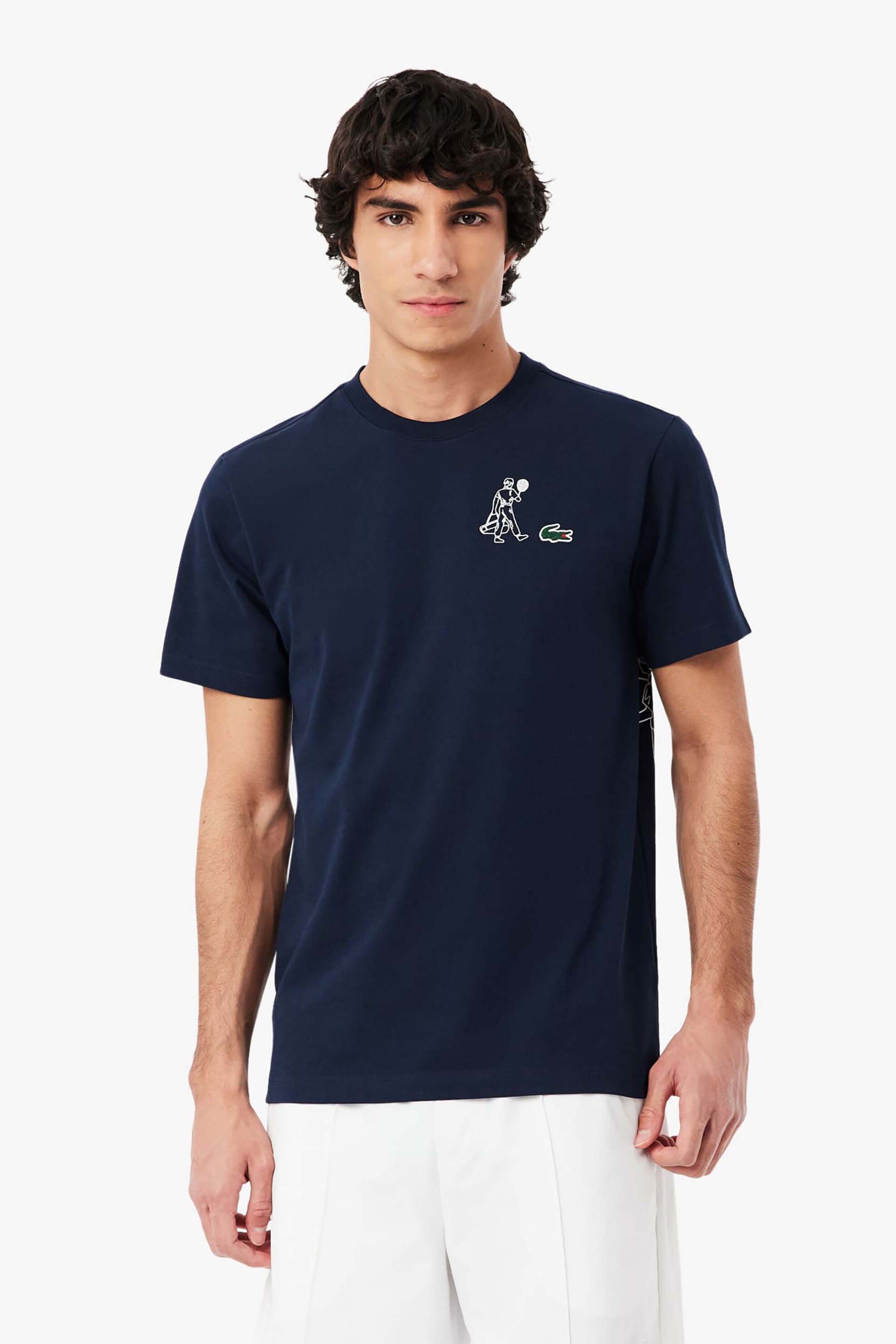 Lacoste ανδρικό T-shirt Ultra Dry με tennis print Regular Fit - TH0147 Μπλε Σκούρο