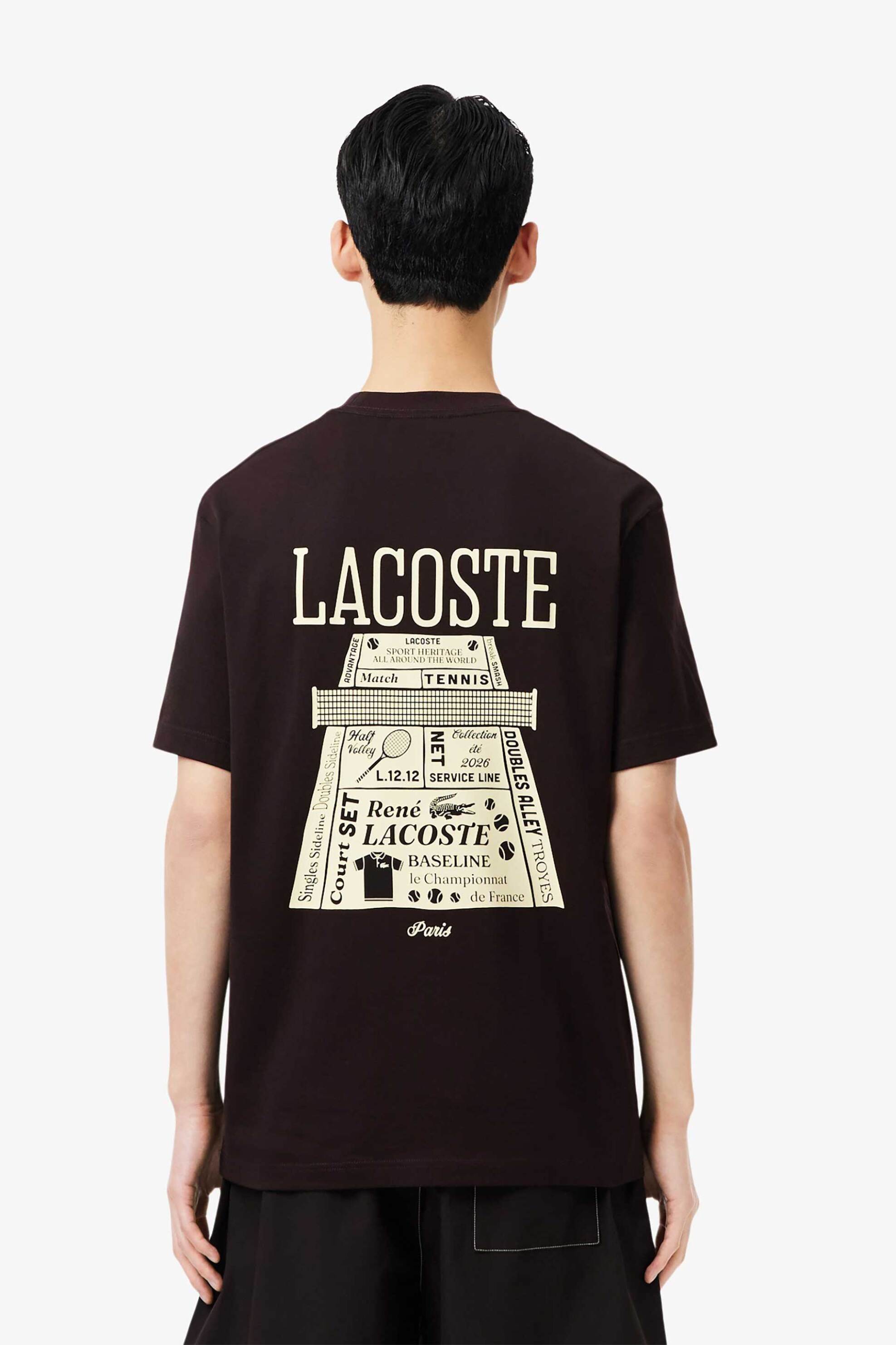 Lacoste Ανδρικό T-Shirt με Κεντημένο Λογότυπο Και Graphic Print Στο Πίσω Μέρος Classic Fit - Th0537-00 Καφέ Σκούρο