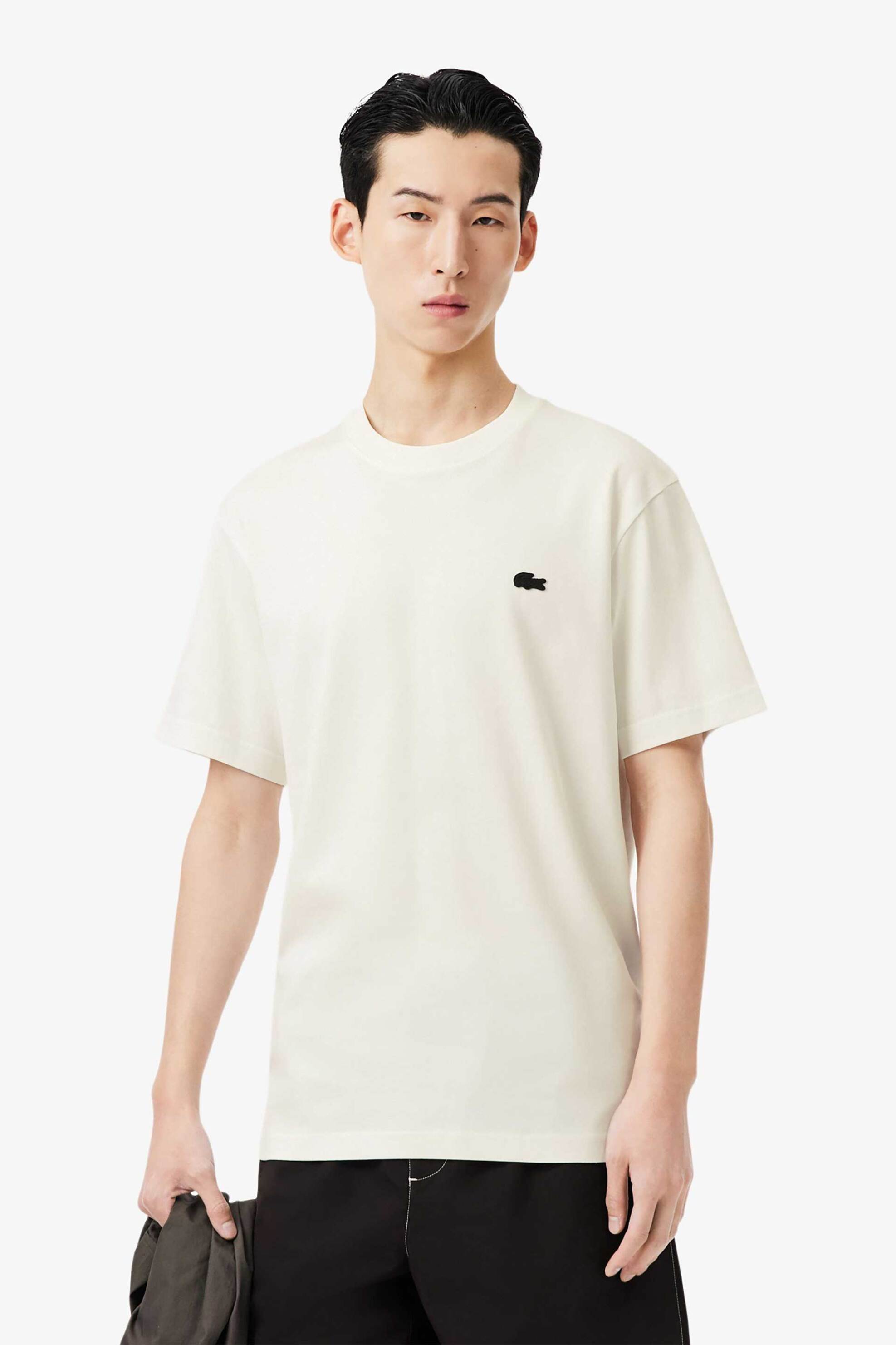 Lacoste ανδρικό T-shirt με κεντημένο λογότυπο και graphic print στο πίσω μέρος Classic Fit - TH0537-00 Λευκό