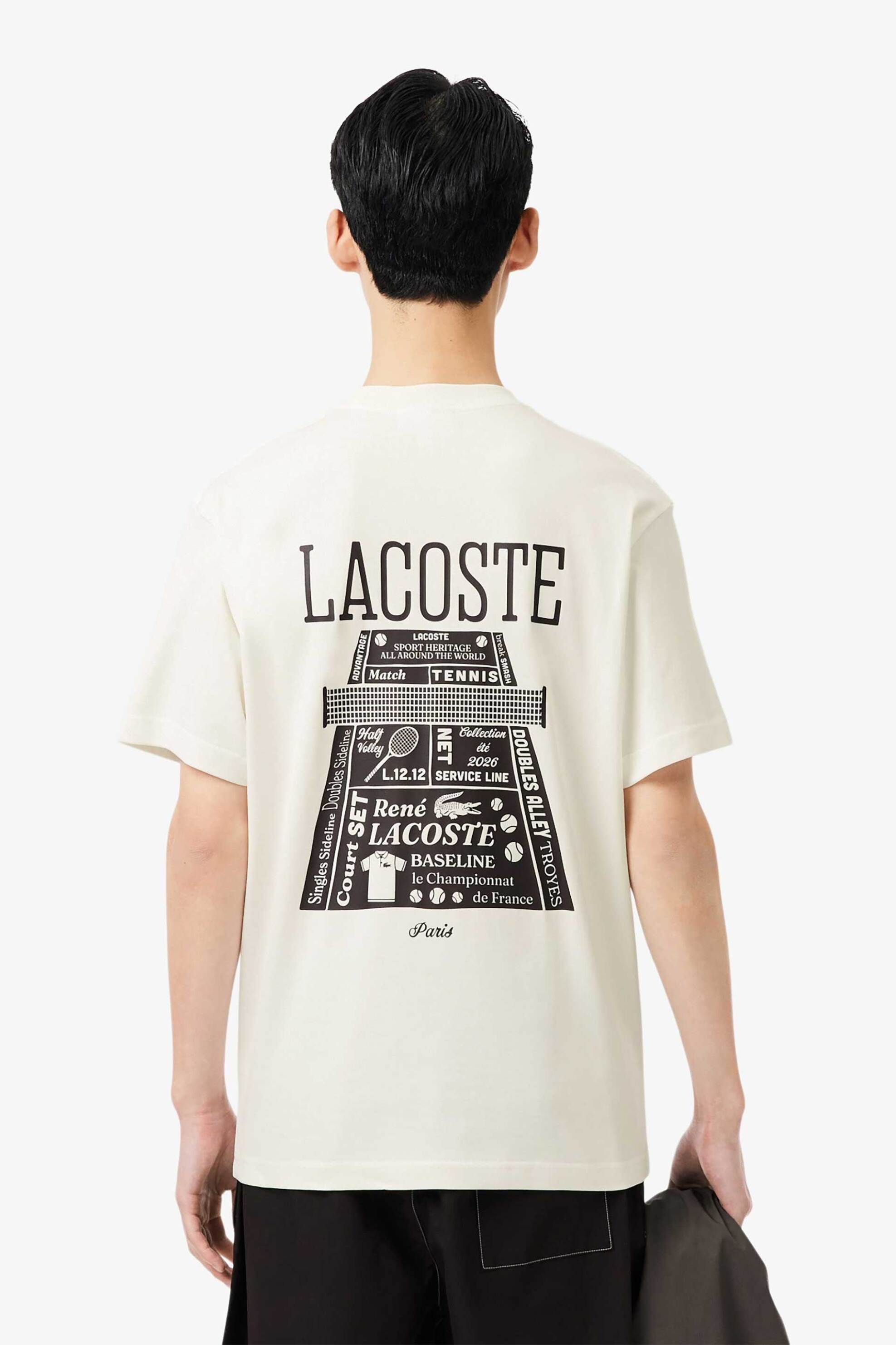 Lacoste Ανδρικό T-Shirt με Κεντημένο Λογότυπο Και Graphic Print Στο Πίσω Μέρος Classic Fit - Th0537-00 Λευκό