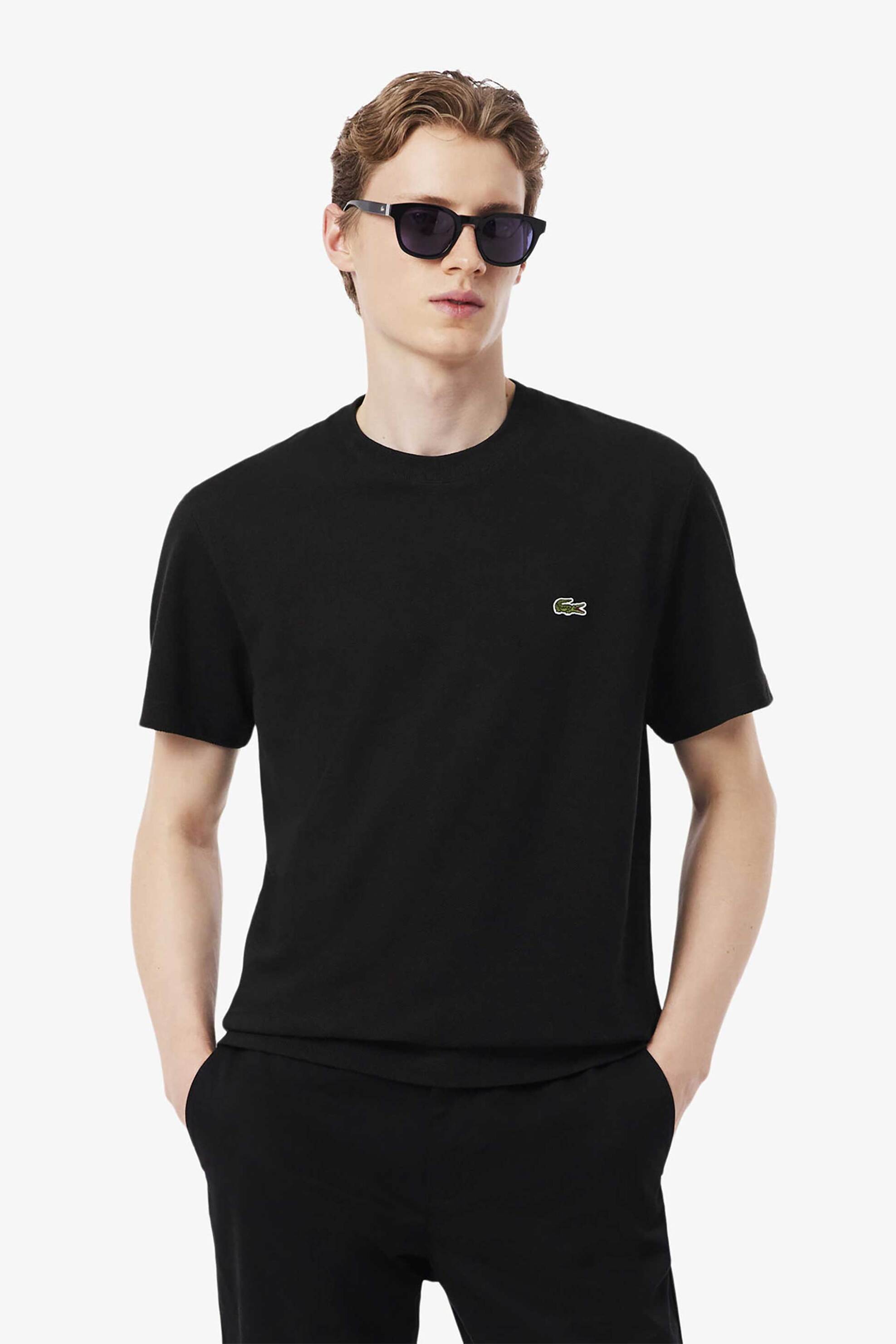 Lacoste ανδρικό T-shirt πικέ με λινάρι και κεντημένο λογότυπο Classic Fit - TH0629 Μαύρο