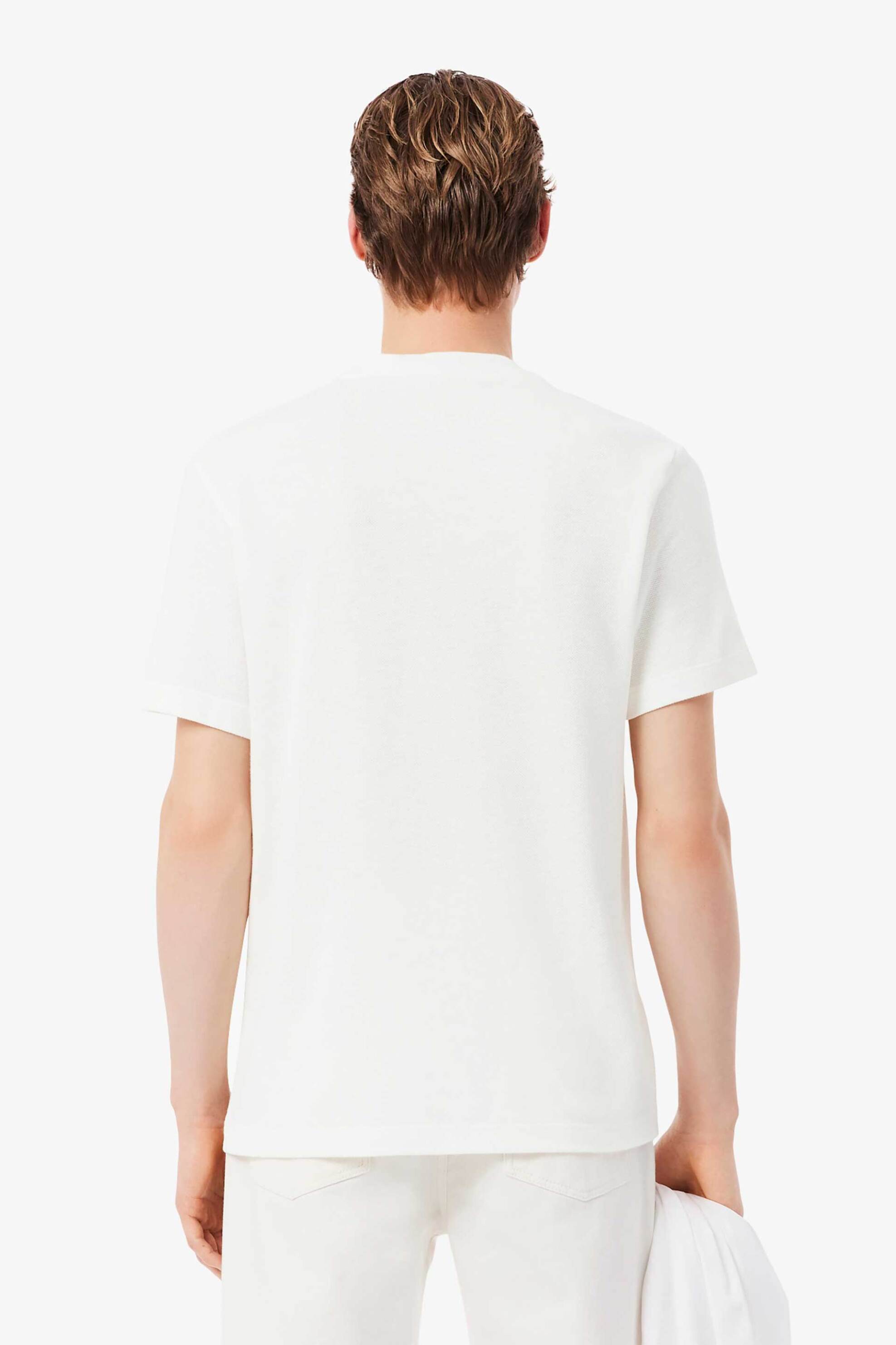 Lacoste Ανδρικό T-Shirt Πικέ με Λινάρι Και Κεντημένο Λογότυπο Classic Fit - Th0629 Λευκό