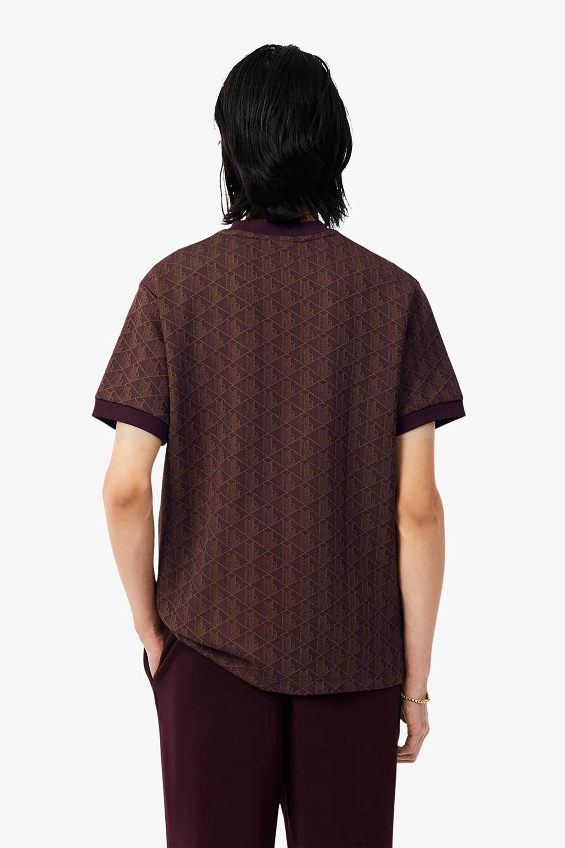 Lacoste Ανδρικό T-Shirt με All-Over Monogram Pattern Classic Fit - Th1197 Καφέ Σκούρο