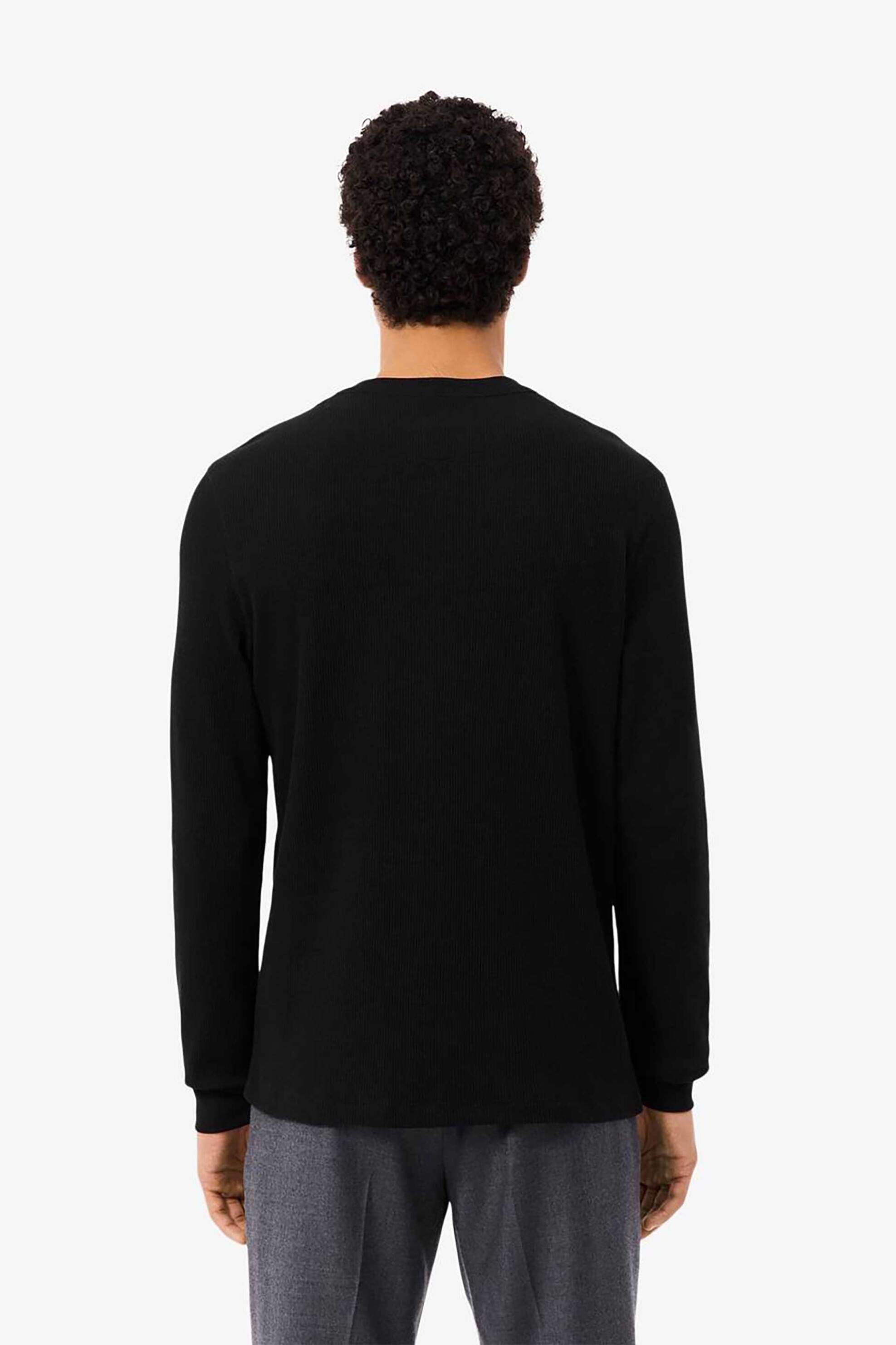 Lacoste Ανδρική Μπλούζα Henley με Waffle Knit Pattern Και Κεντημένο Λογότυπο Regular Fit - Th1300 Μαύρο