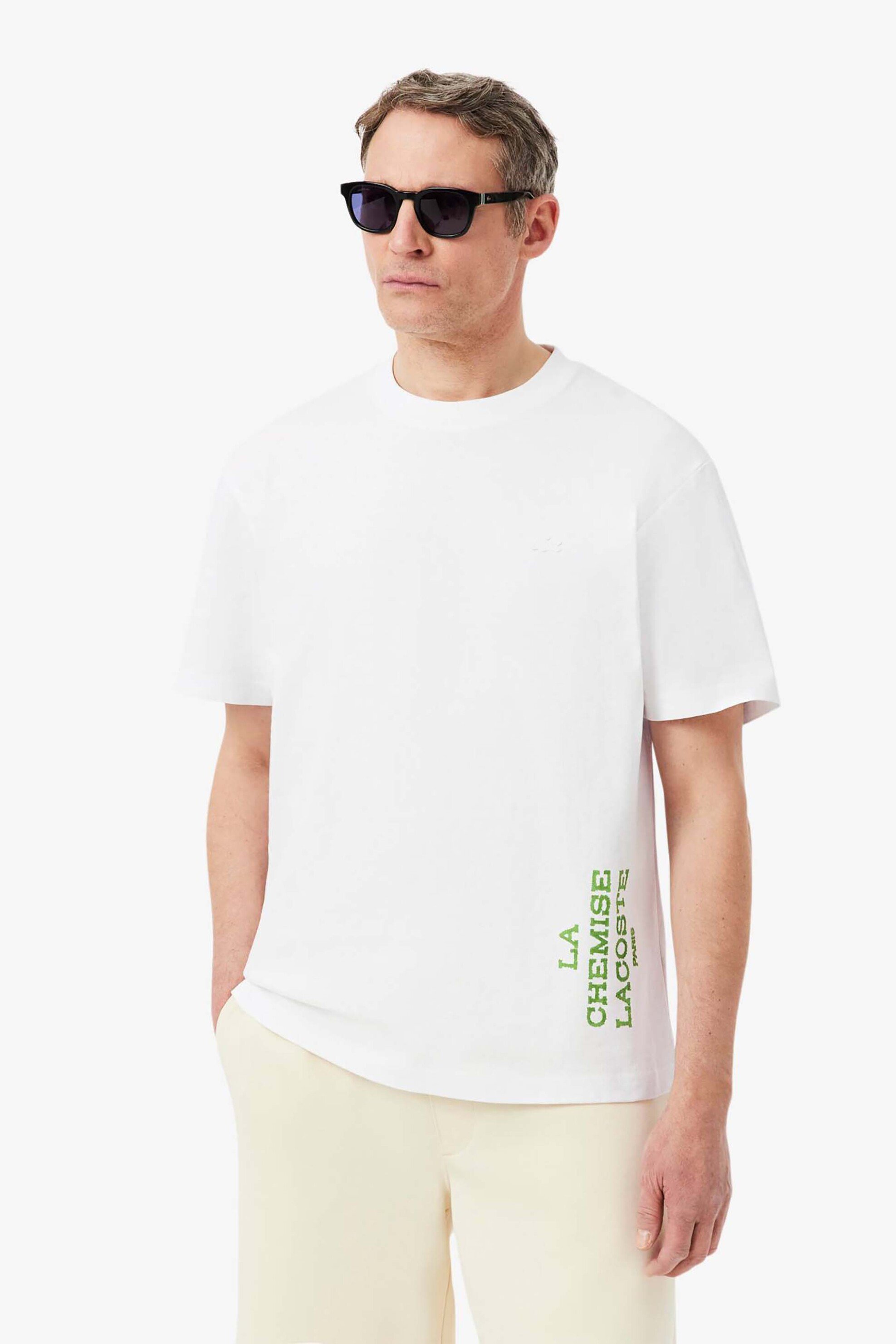 Lacoste ανδρικό T-shirt με tennis print στο πίσω μέρος Relaxed Fit - TH1434 Λευκό