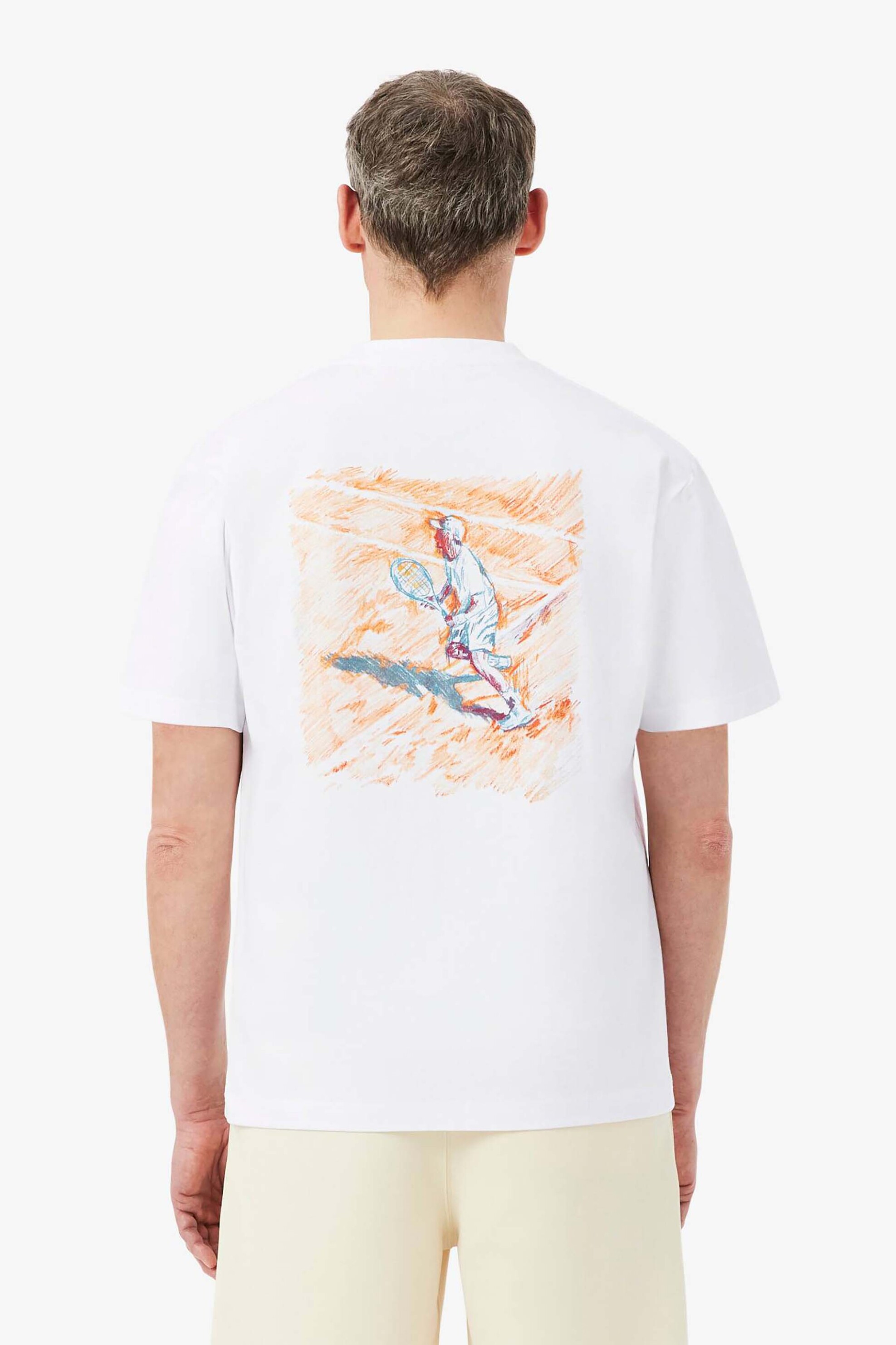Lacoste Ανδρικό T-Shirt με Tennis Print Στο Πίσω Μέρος Relaxed Fit - Th1434 Λευκό