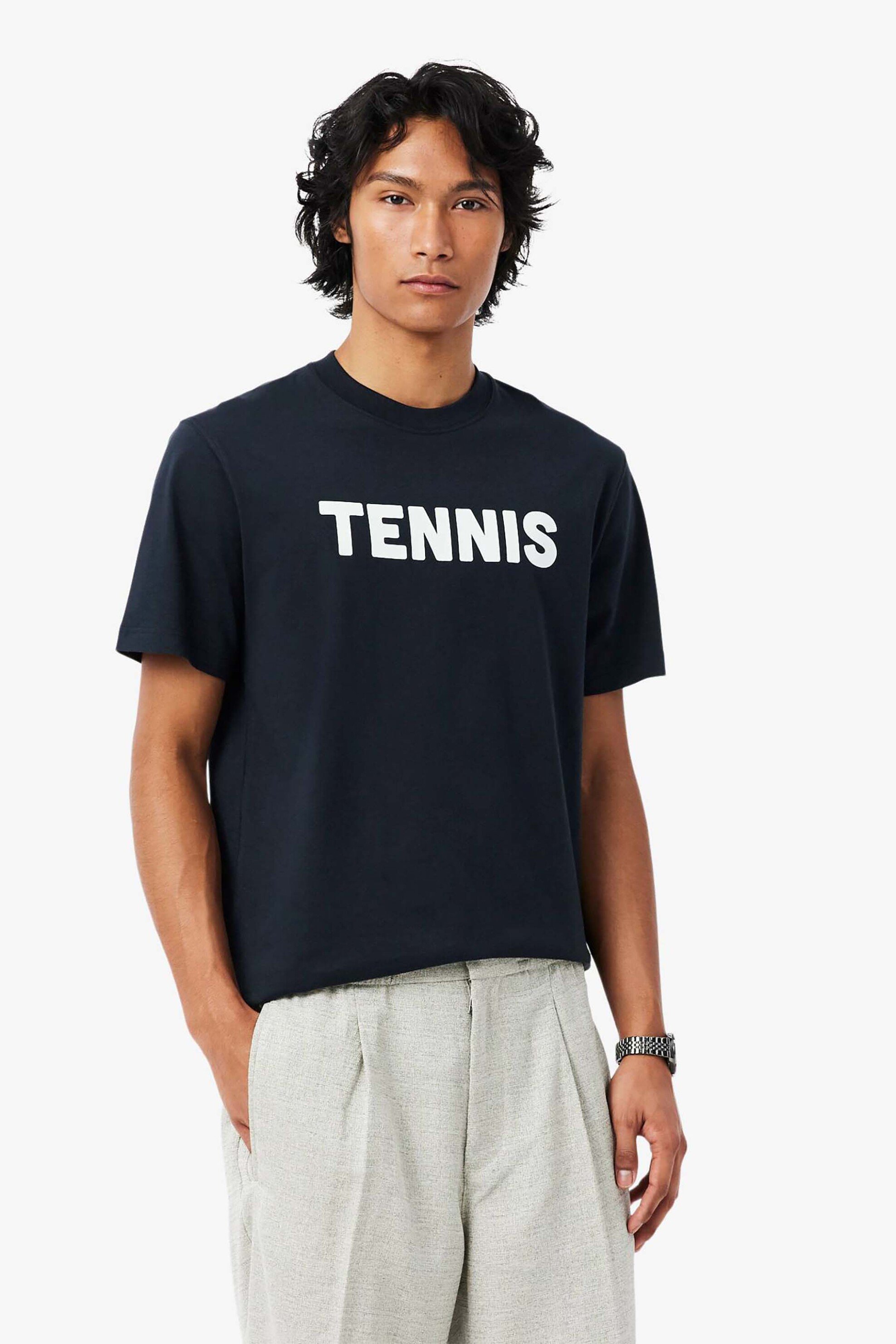 Lacoste ανδρικό T-shirt με tennis print Classic Fit - TH1578 Μπλε Σκούρο