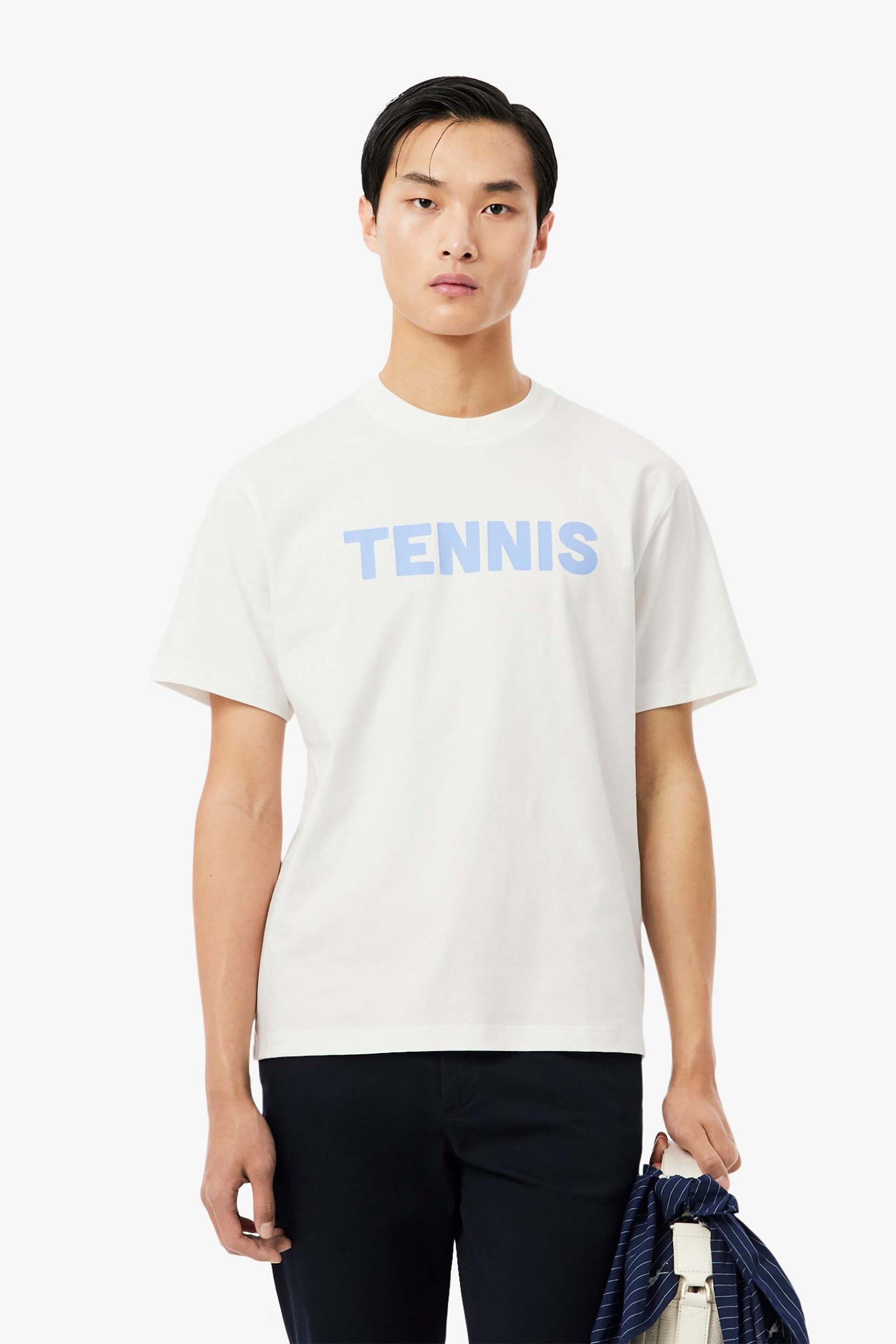 Lacoste ανδρικό T-shirt με tennis print Classic Fit - TH1578 Λευκό