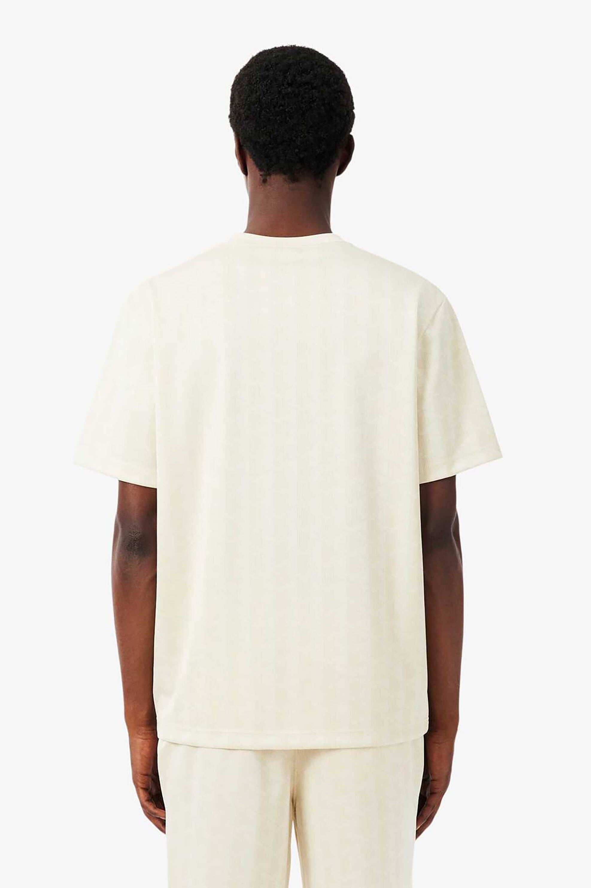 Lacoste Ανδρικό T-Shirt με Jacquard All-Over Monogram Classic Fit - Th1985 Κρέμ