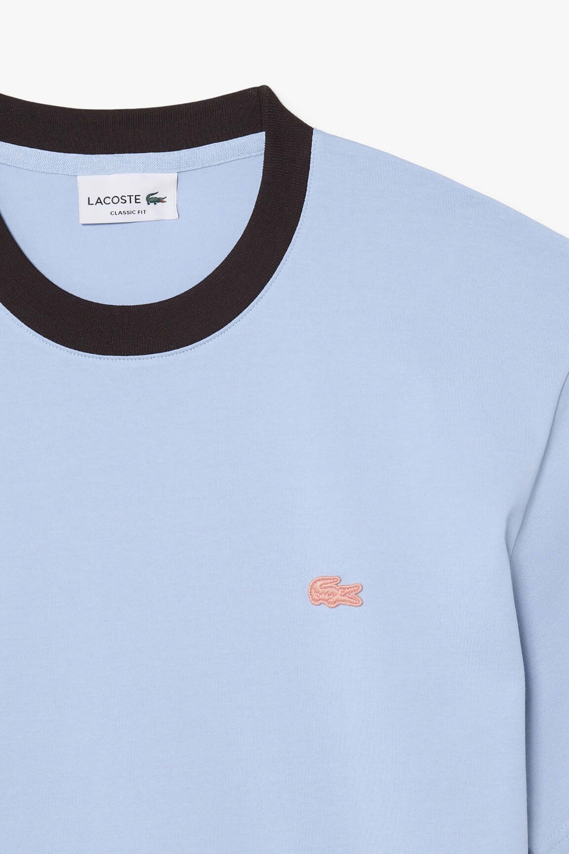 Lacoste Ανδρικό T-Shirt με Contrast Λαιμόκοψη Και Λογότυπο Classic Fit - Th2323 Μπλε Ανοιχτό