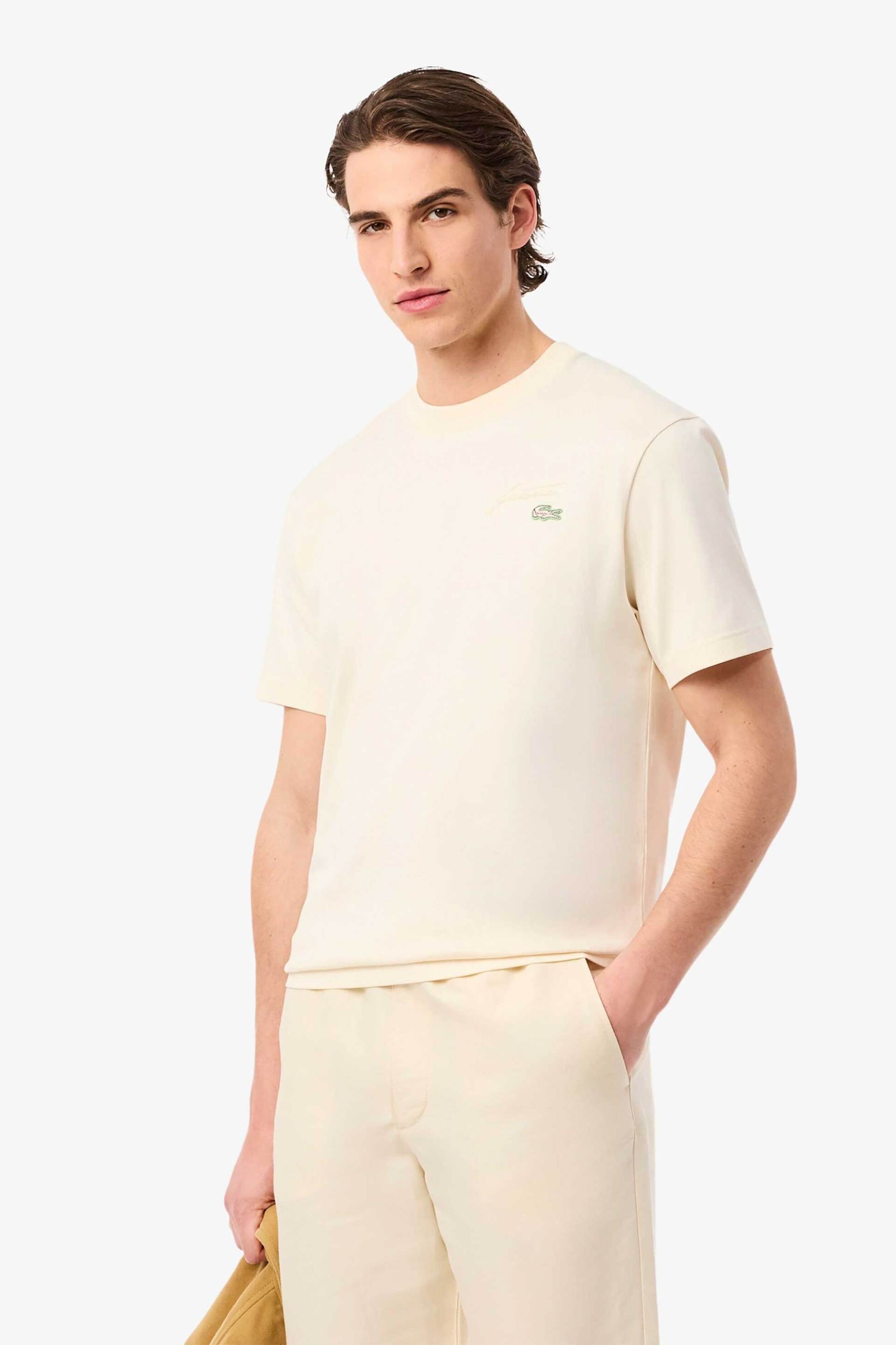 Lacoste ανδρικό T-shirt με κεντημένο λογότυπο Classic Fit - TH5492-00 Εκρού