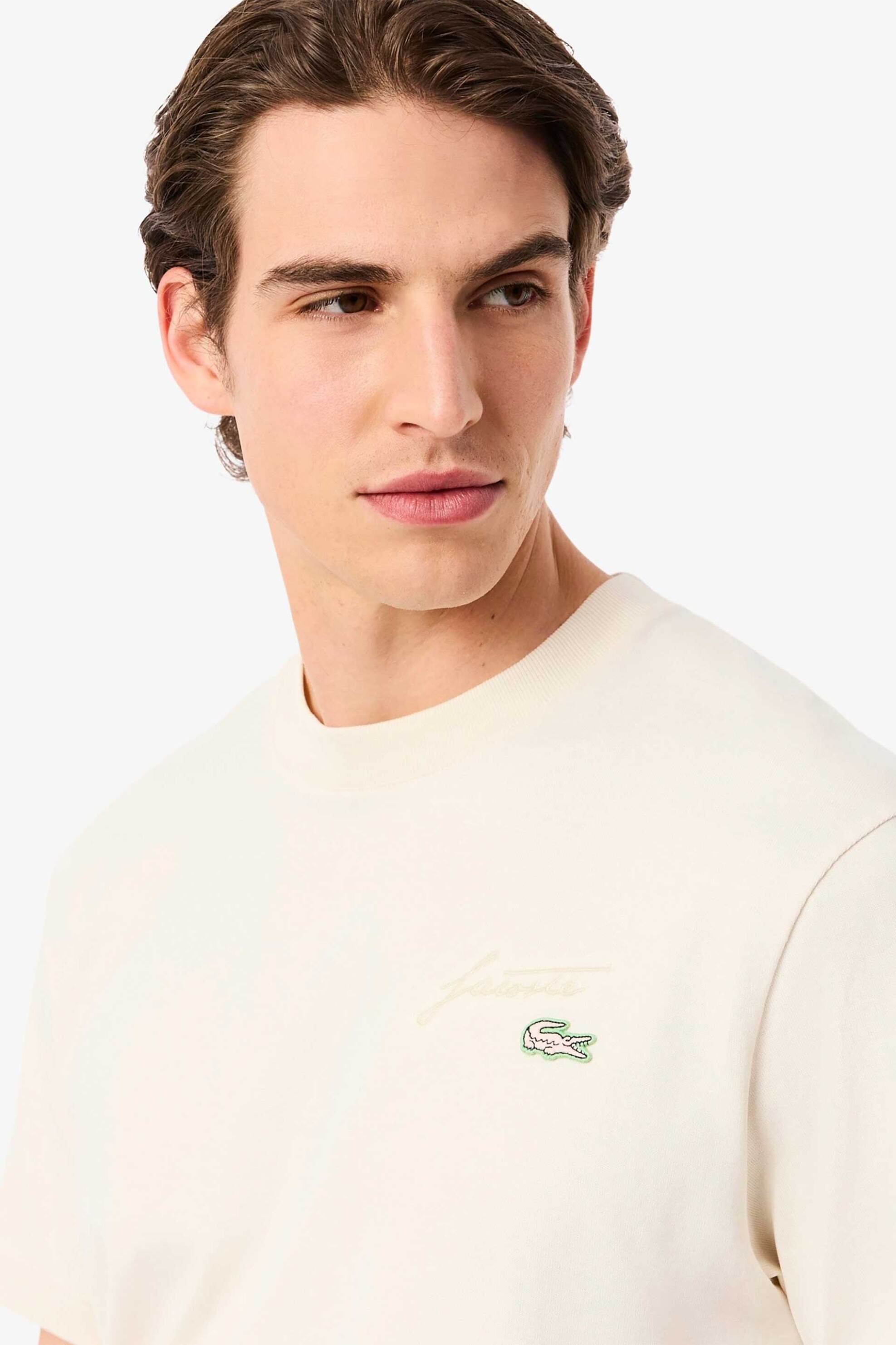 Lacoste ανδρικό T-shirt με κεντημένο λογότυπο Classic Fit - TH5492-00 Εκρού φωτογραφία