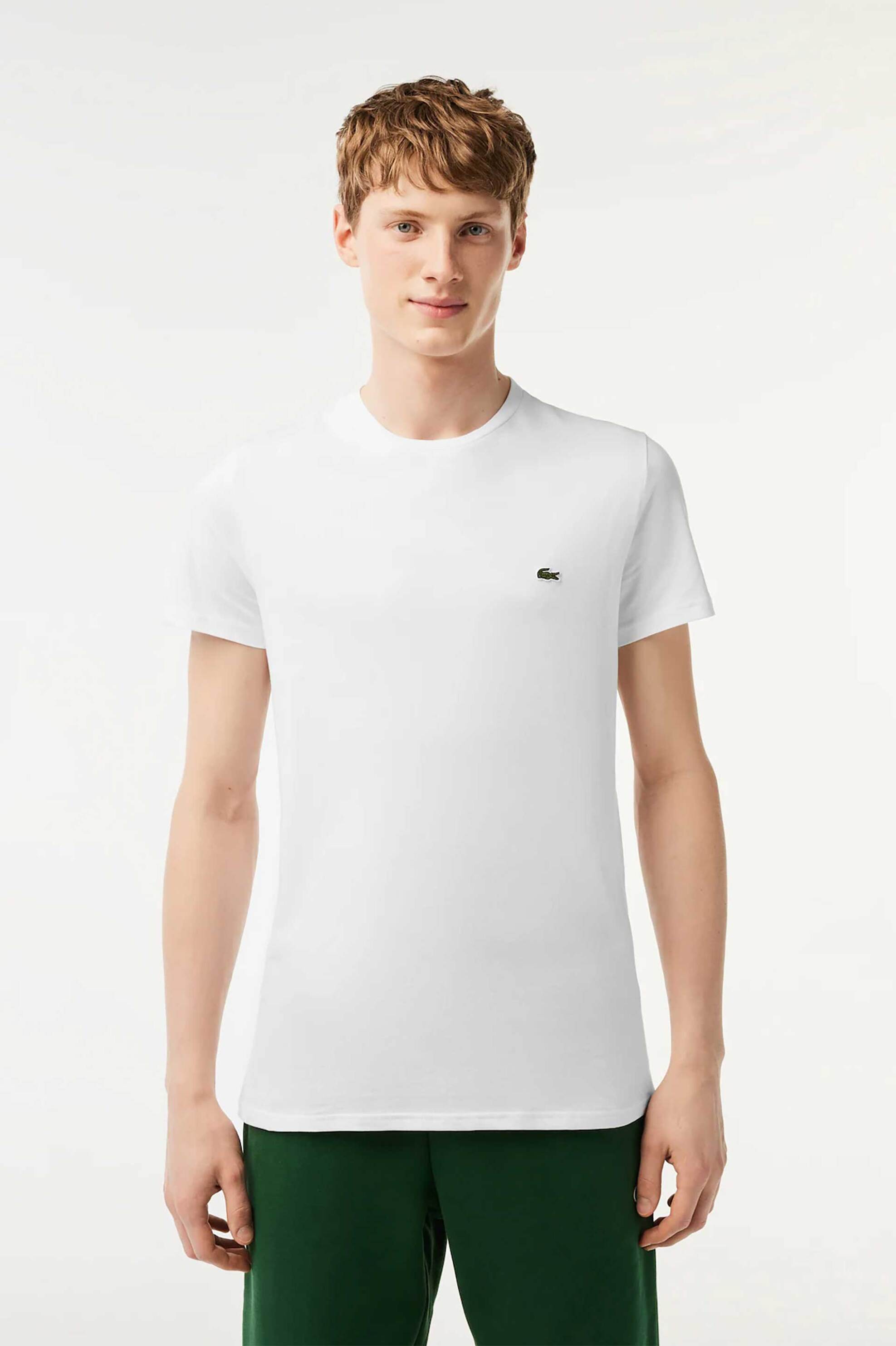 Lacoste ανδρικό T-shirt με κεντημένο λογότυπο Regular Fit - TH6709 Λευκό