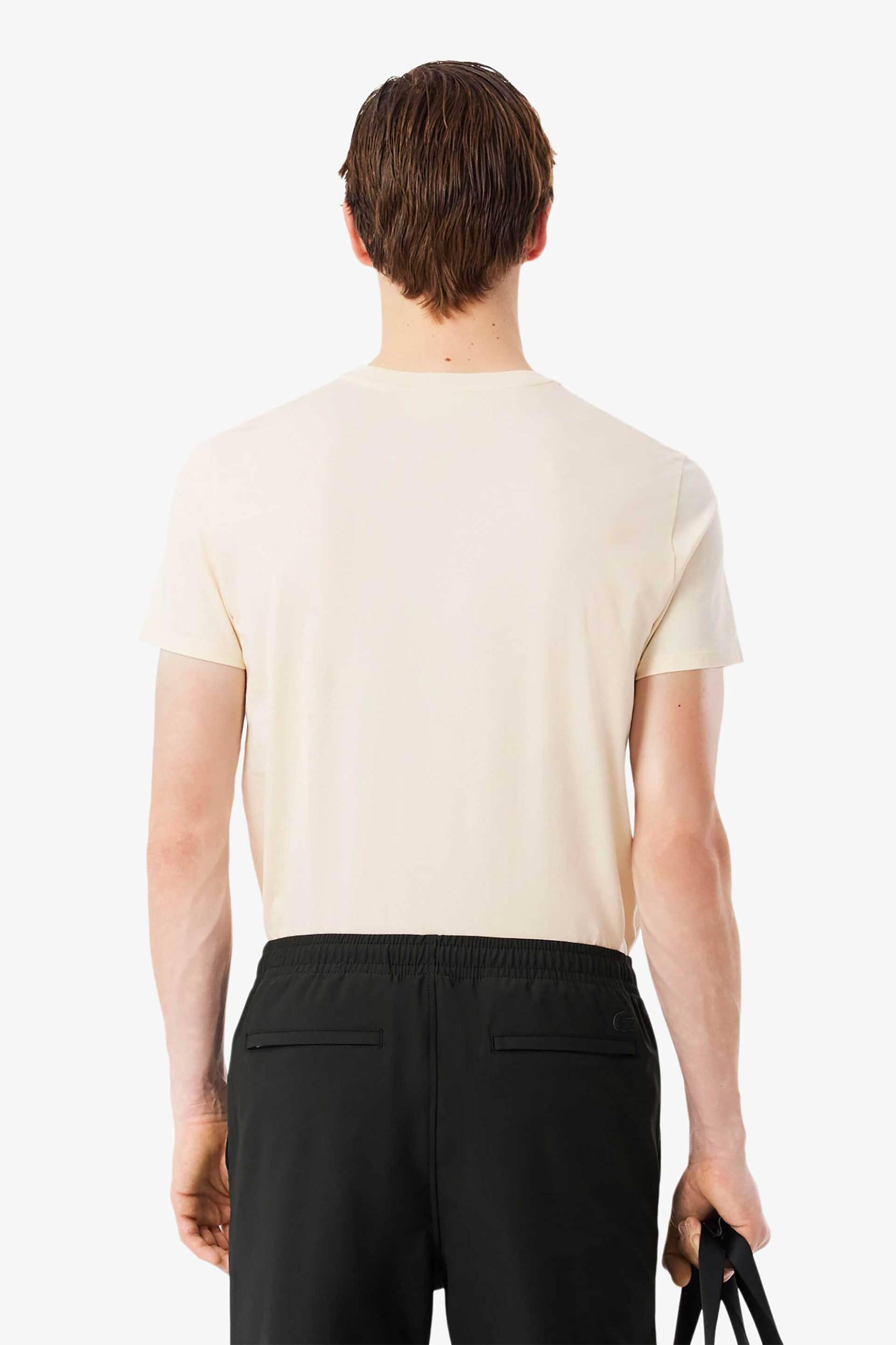 Lacoste Ανδρικό T-Shirt με Κεντημένο Λογότυπο Regular Fit - Th6709 Εκρού