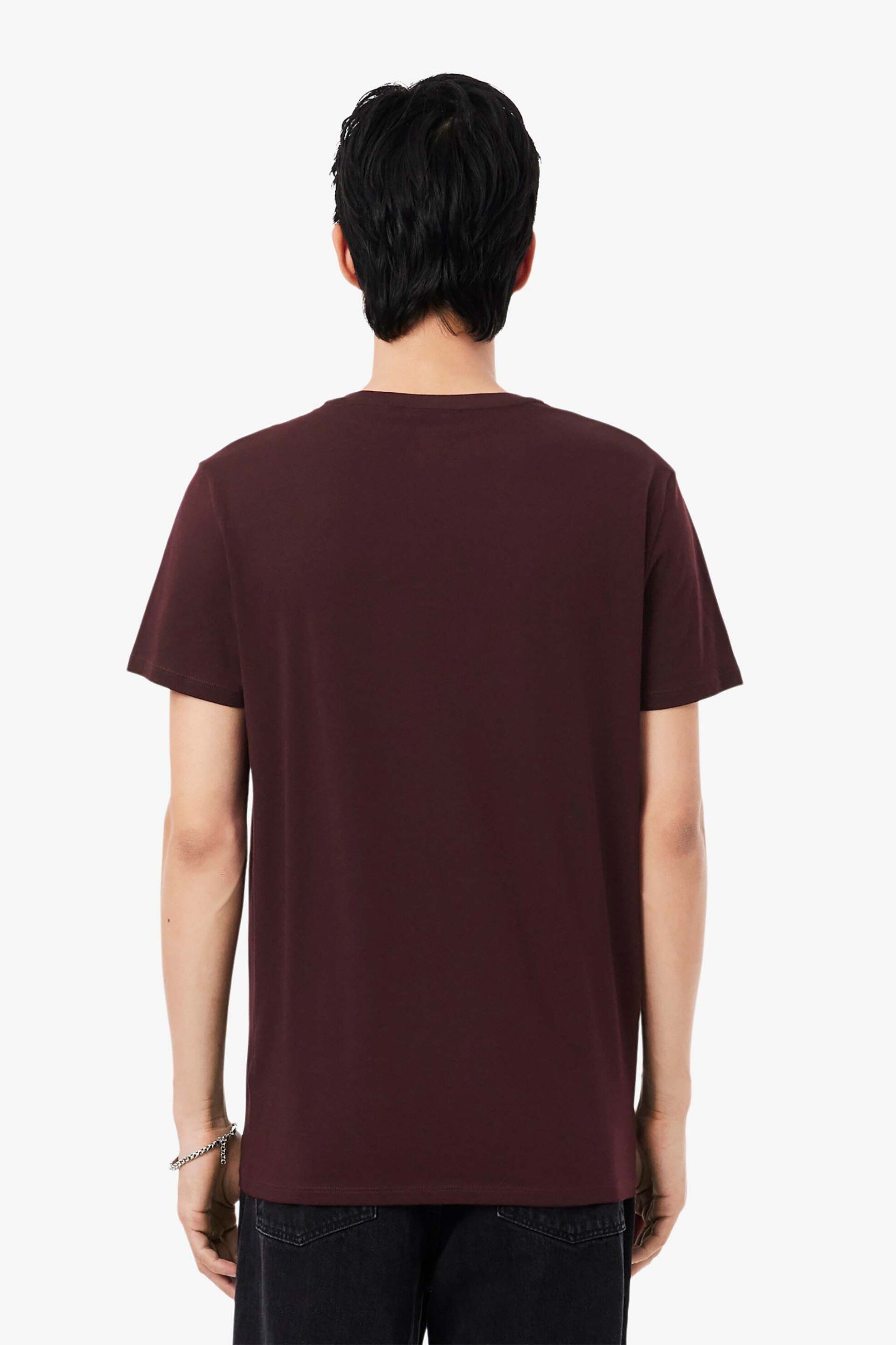 Lacoste Ανδρικό T-Shirt με Κεντημένο Λογότυπο Regular Fit - Th6709 Μπορντό Σκούρο