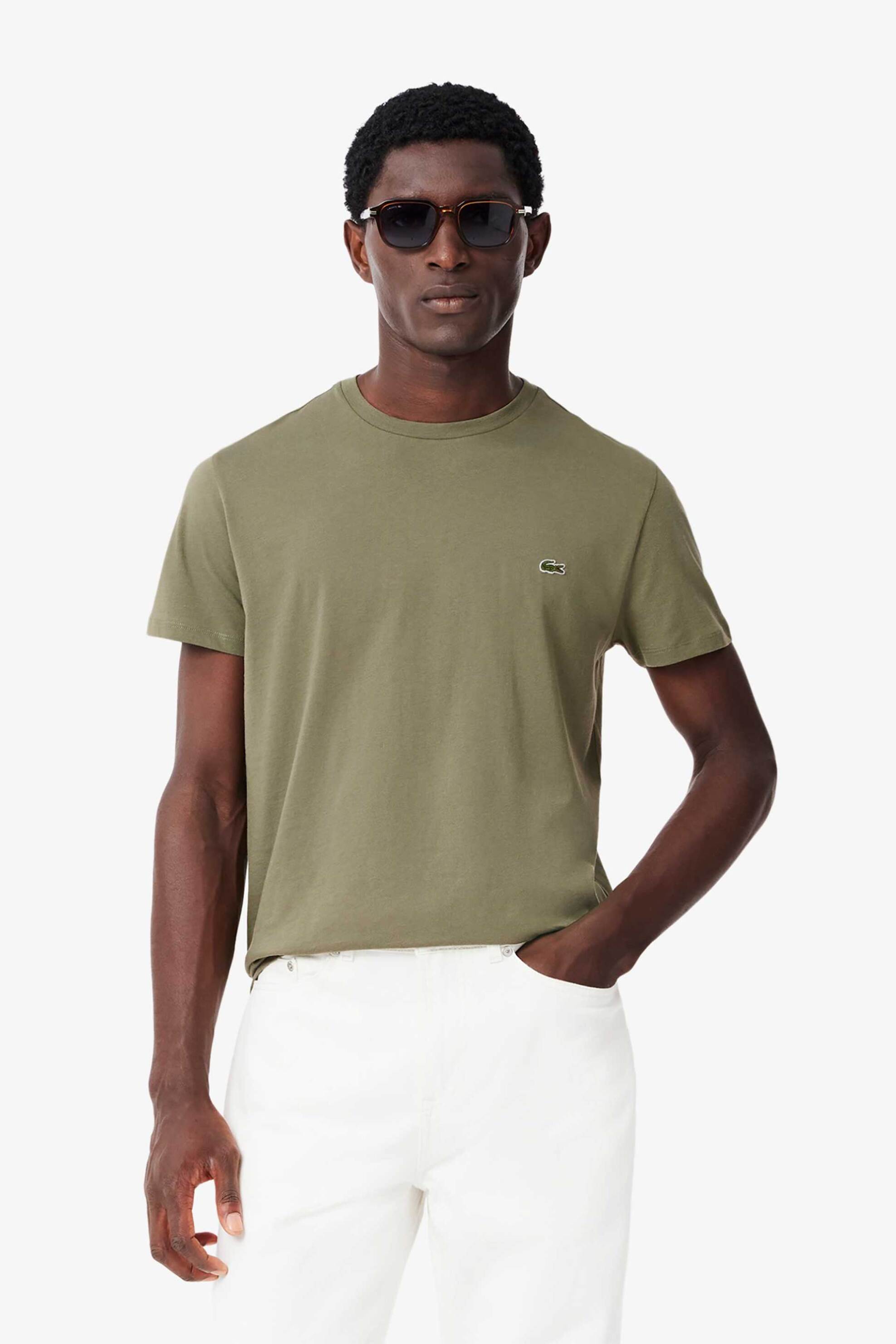Lacoste ανδρικό T-shirt με κεντημένο λογότυπο Regular Fit - TH6709 Λαδί