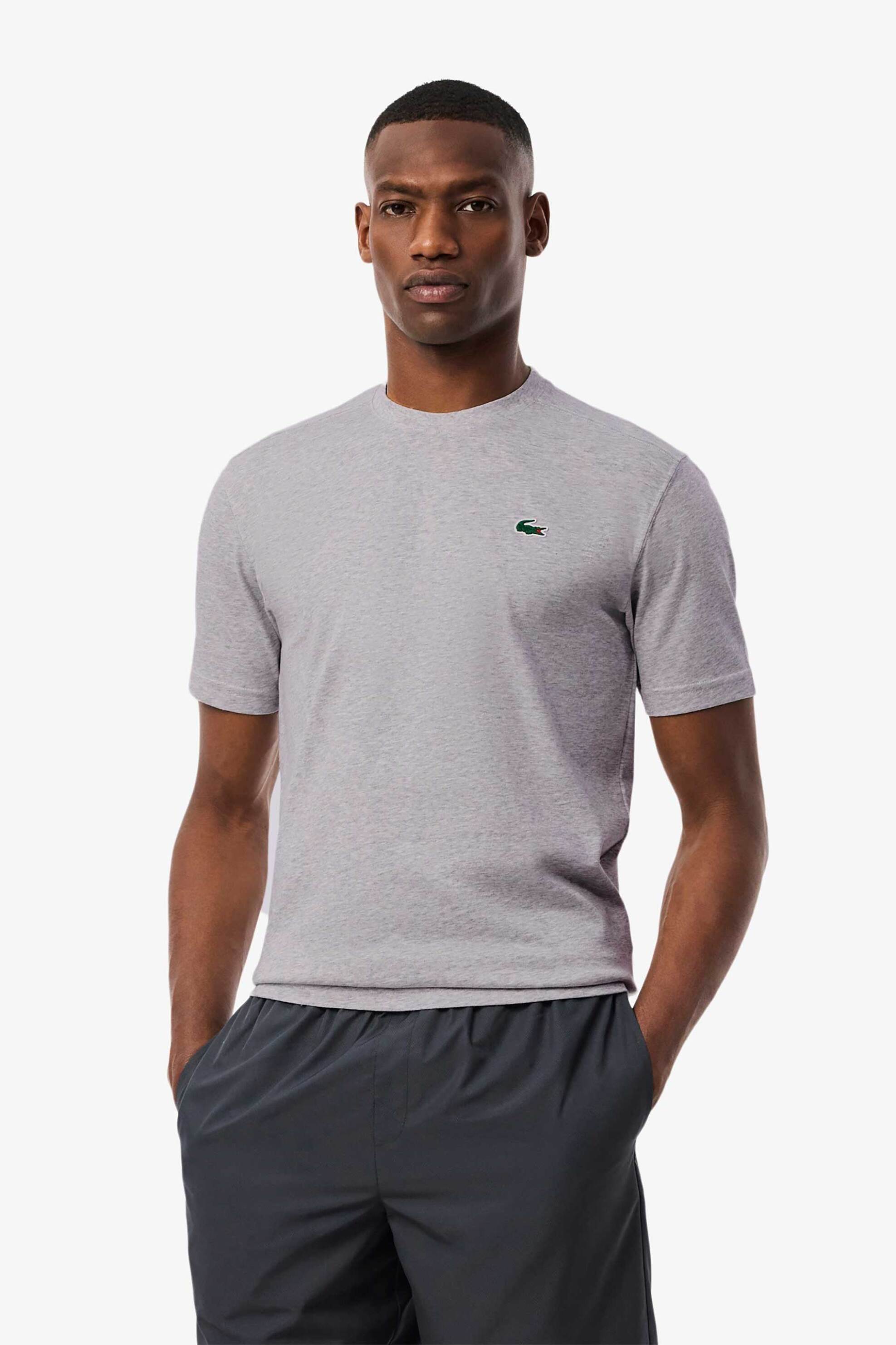 LACOSTE Lacoste ανδρικό T-shirt μονόχρωμο με κεντημένο λογότυπο Regular Fit - TH7618 Γκρι