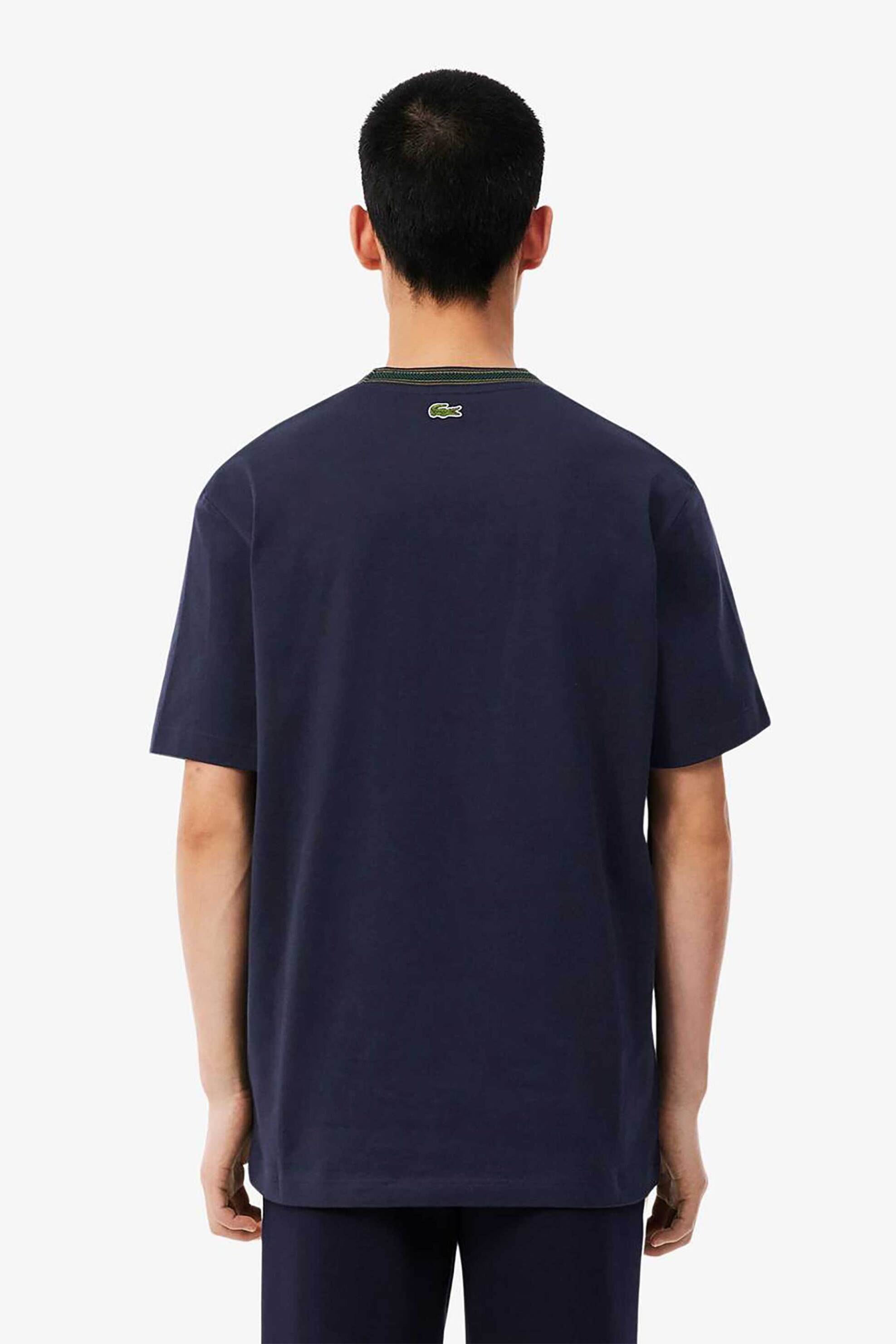 Lacoste Ανδρικό T-Shirt με Monogram Badge Classic Fit - Th8611 Μπλε Σκούρο