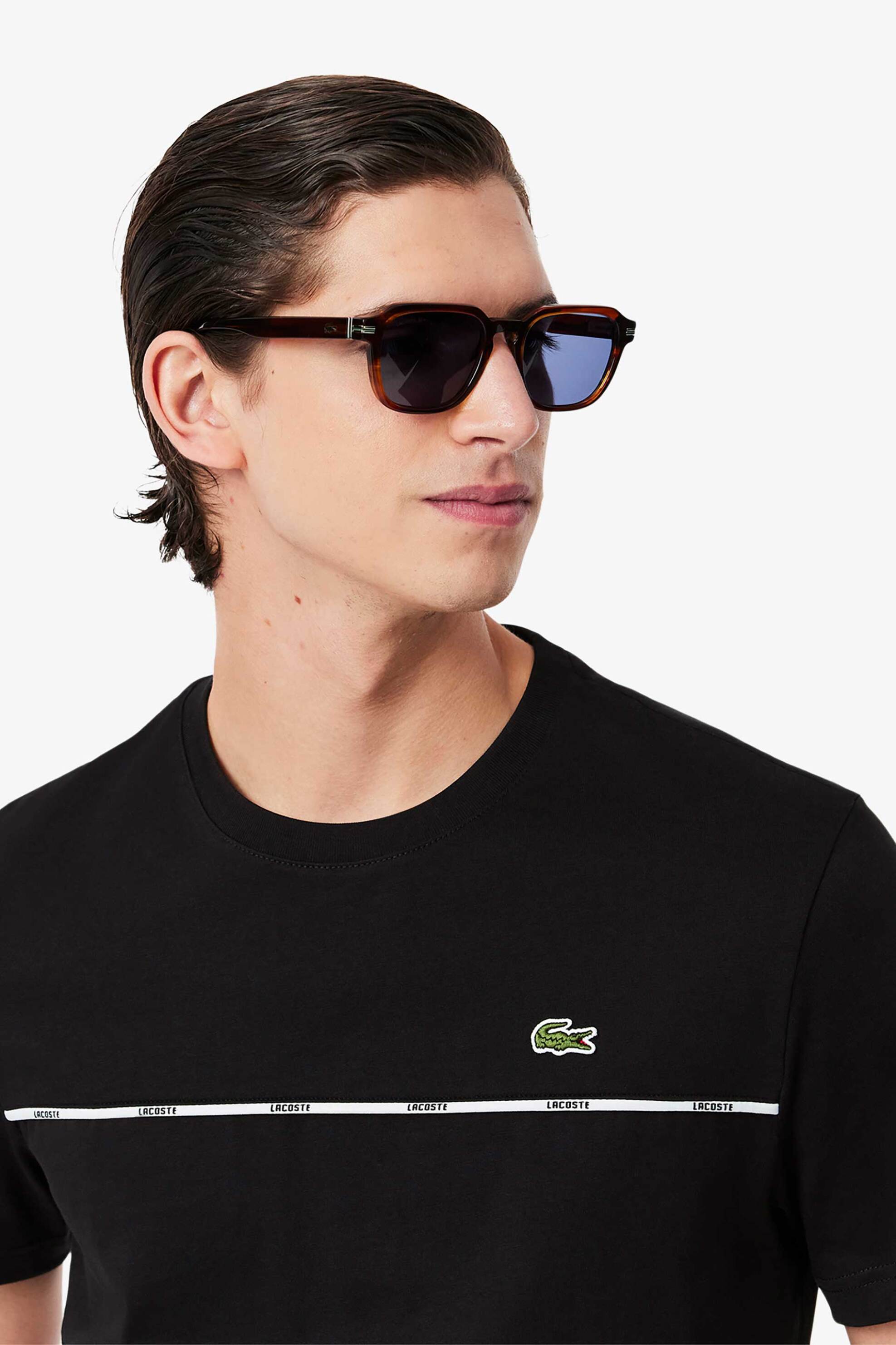 Lacoste ανδρικό T-shirt με contrast ρίγα και κεντημένο λογότυπο Regular Fit - TH9842-00 Μαύρο φωτογραφία