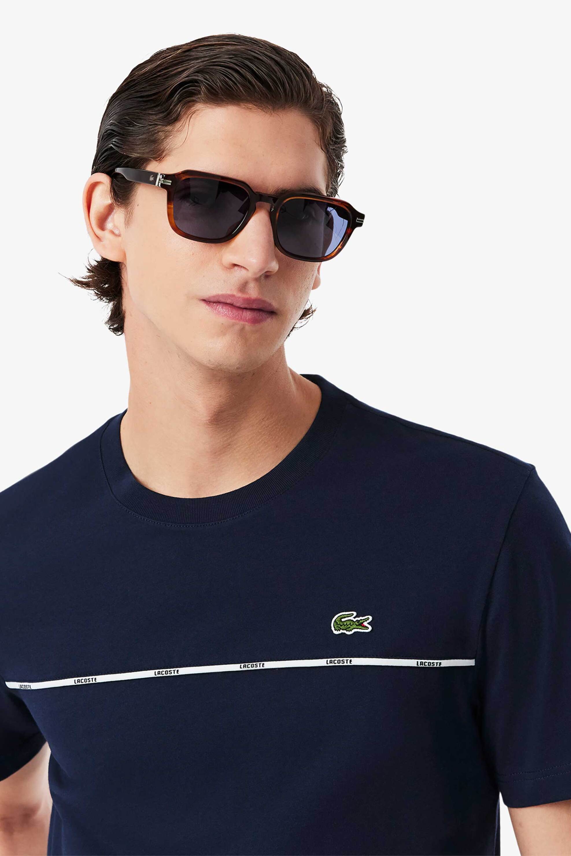 Lacoste ανδρικό T-shirt με contrast ρίγα και κεντημένο λογότυπο Regular Fit - TH9842-00 Μπλε Σκούρο φωτογραφία