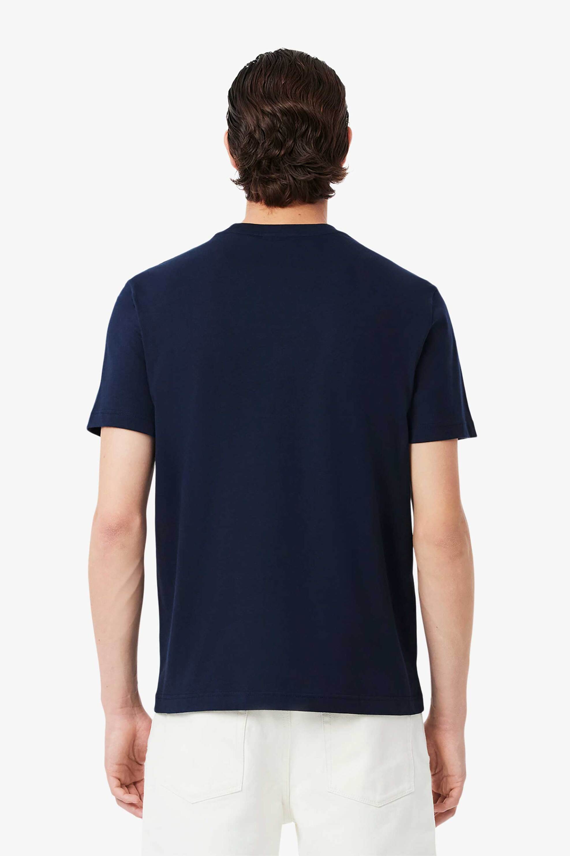 Lacoste ανδρικό T-shirt με contrast ρίγα και κεντημένο λογότυπο Regular Fit - TH9842-00 Μπλε Σκούρο φωτογραφία