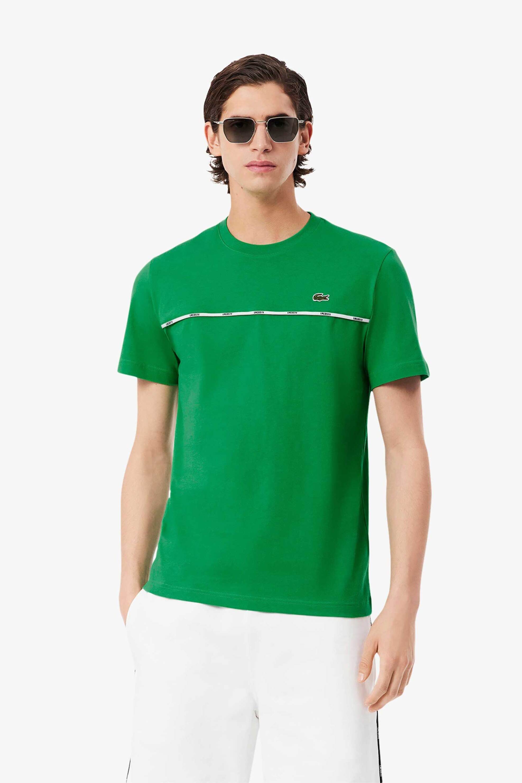 Lacoste ανδρικό T-shirt με contrast ρίγα και κεντημένο λογότυπο Regular Fit - TH9842-00 Πράσινο
