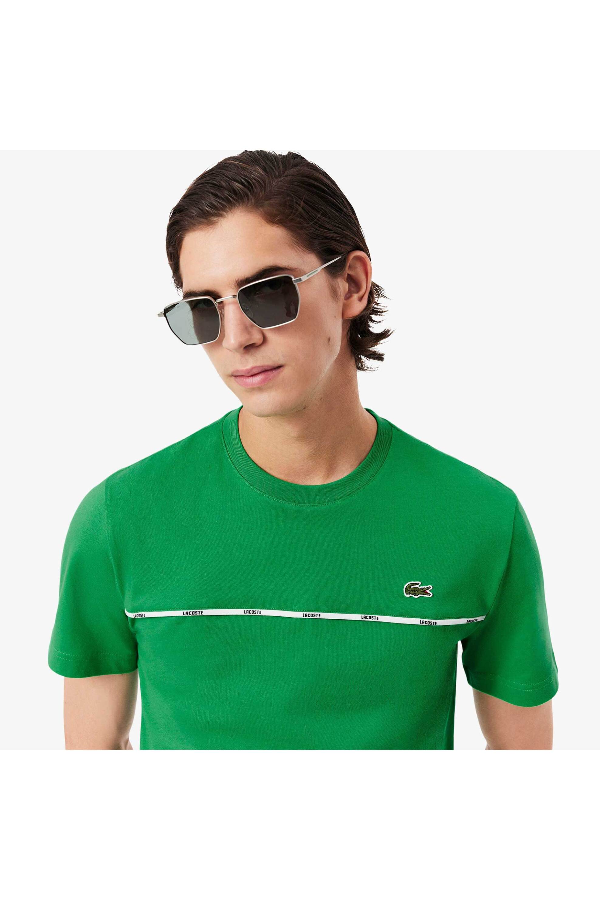 Lacoste ανδρικό T-shirt με contrast ρίγα και κεντημένο λογότυπο Regular Fit - TH9842-00 Πράσινο φωτογραφία