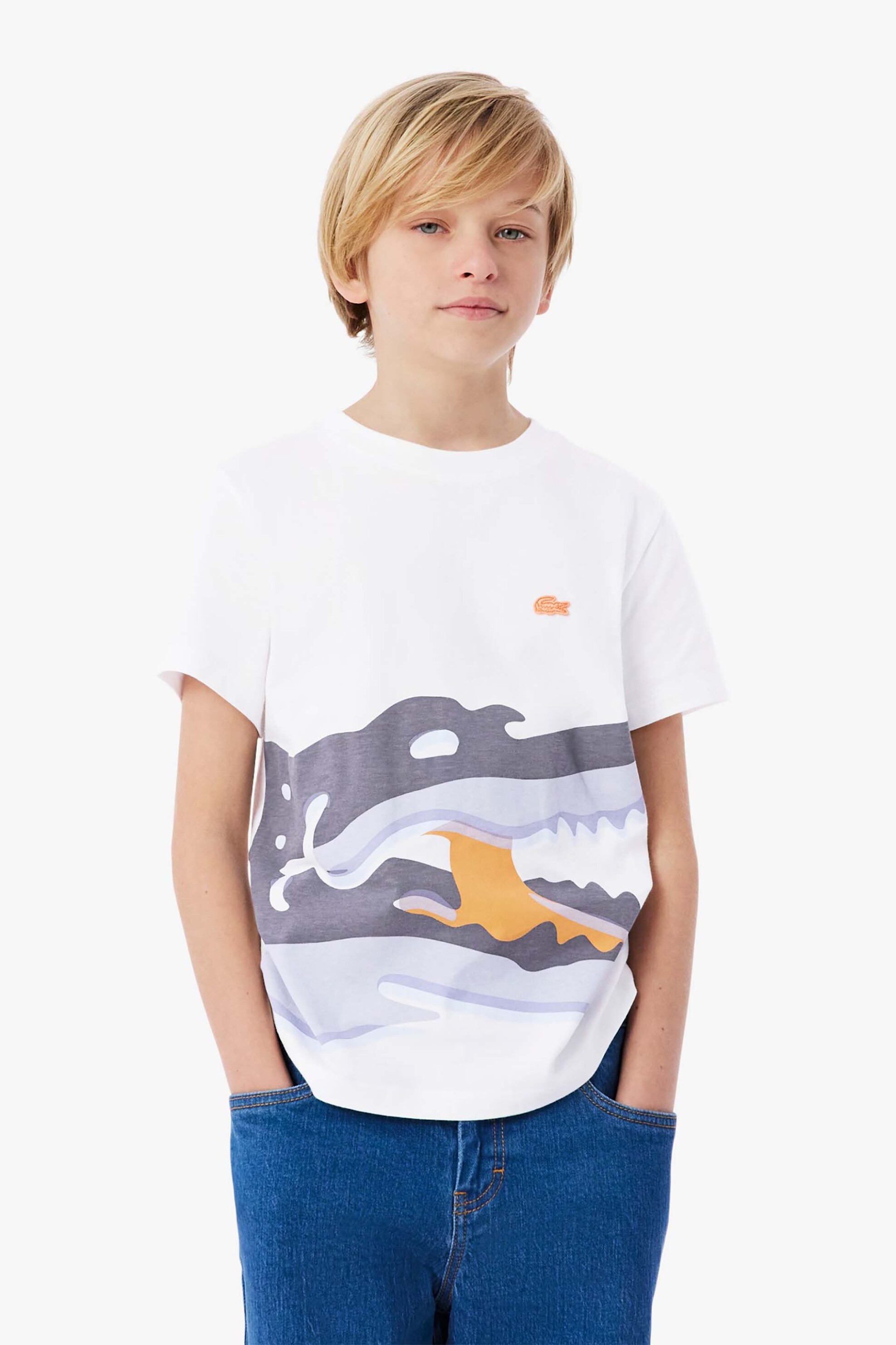 Lacoste παιδικό T-shirt με crocodile print - TJ6920 Λευκό