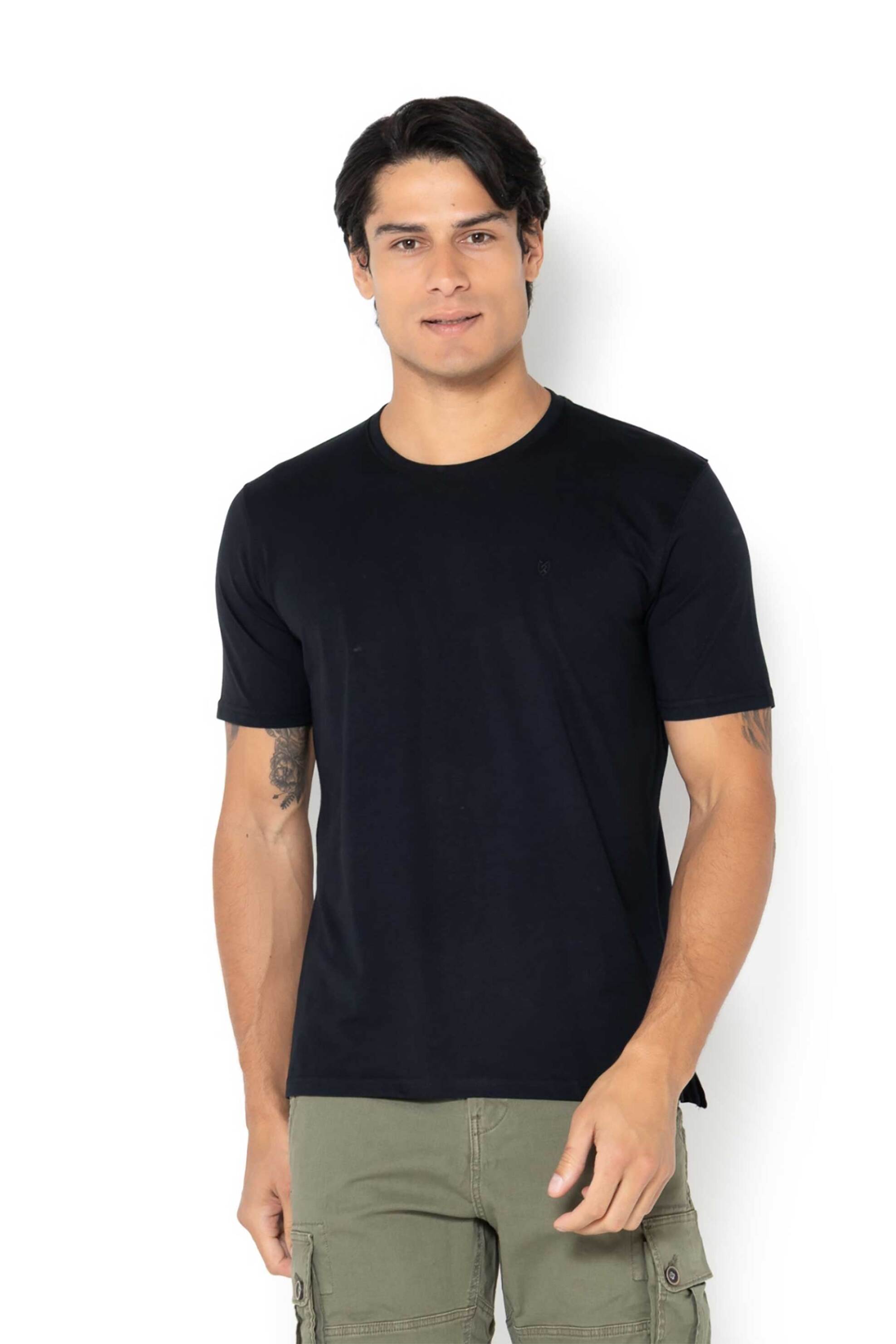 The Bostonians ανδρικό T-shirt μονόχρωμο με κεντημένο λογότυπο Regular Fit "Essential" - TS1241N Μαύρο