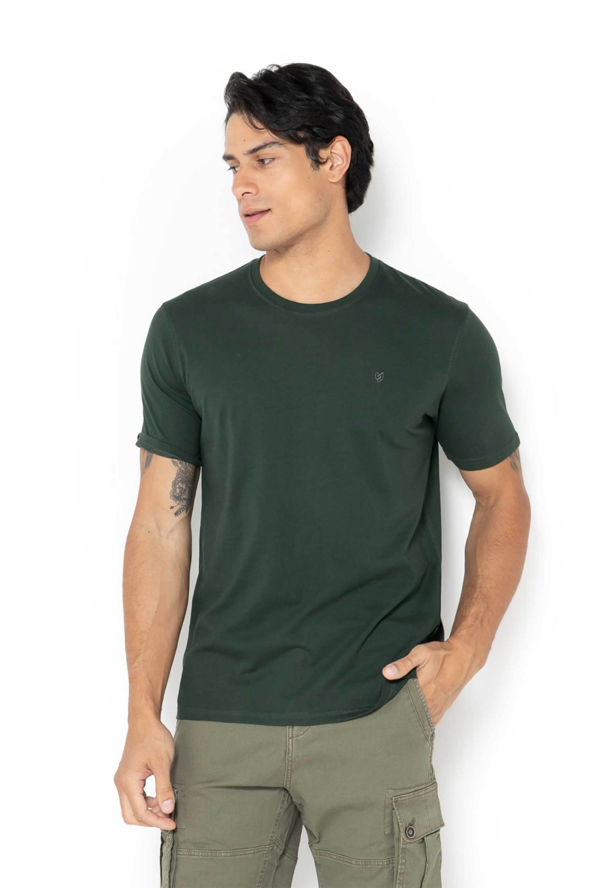 The Bostonians ανδρικό T-shirt μονόχρωμο με κεντημένο λογότυπο Regular Fit "Essential" - TS1241N Πράσινο Σκούρο