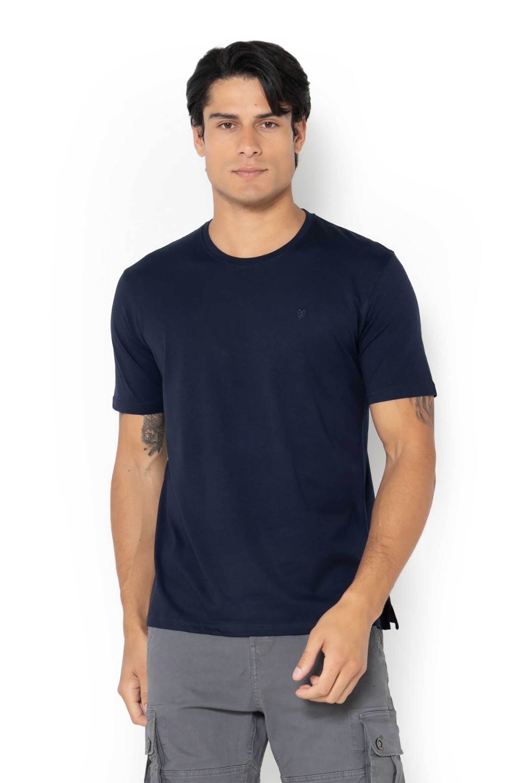 The Bostonians ανδρικό T-shirt μονόχρωμο με κεντημένο λογότυπο Regular Fit "Essential" - TS1241N Μπλε Σκούρο