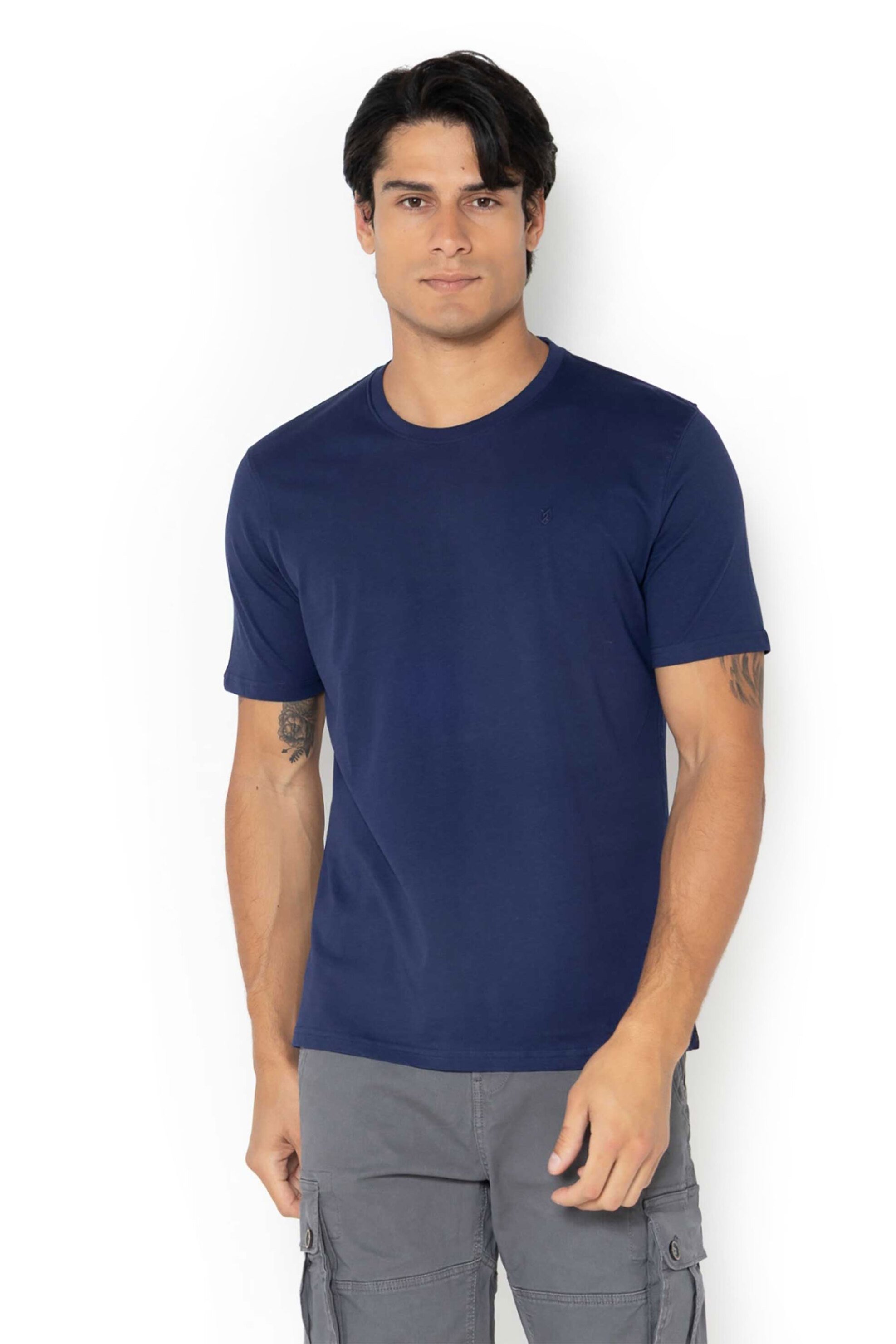 The Bostonians ανδρικό T-shirt μονόχρωμο με κεντημένο λογότυπο Regular Fit "Essential" - TS1241N Μπλε Marine