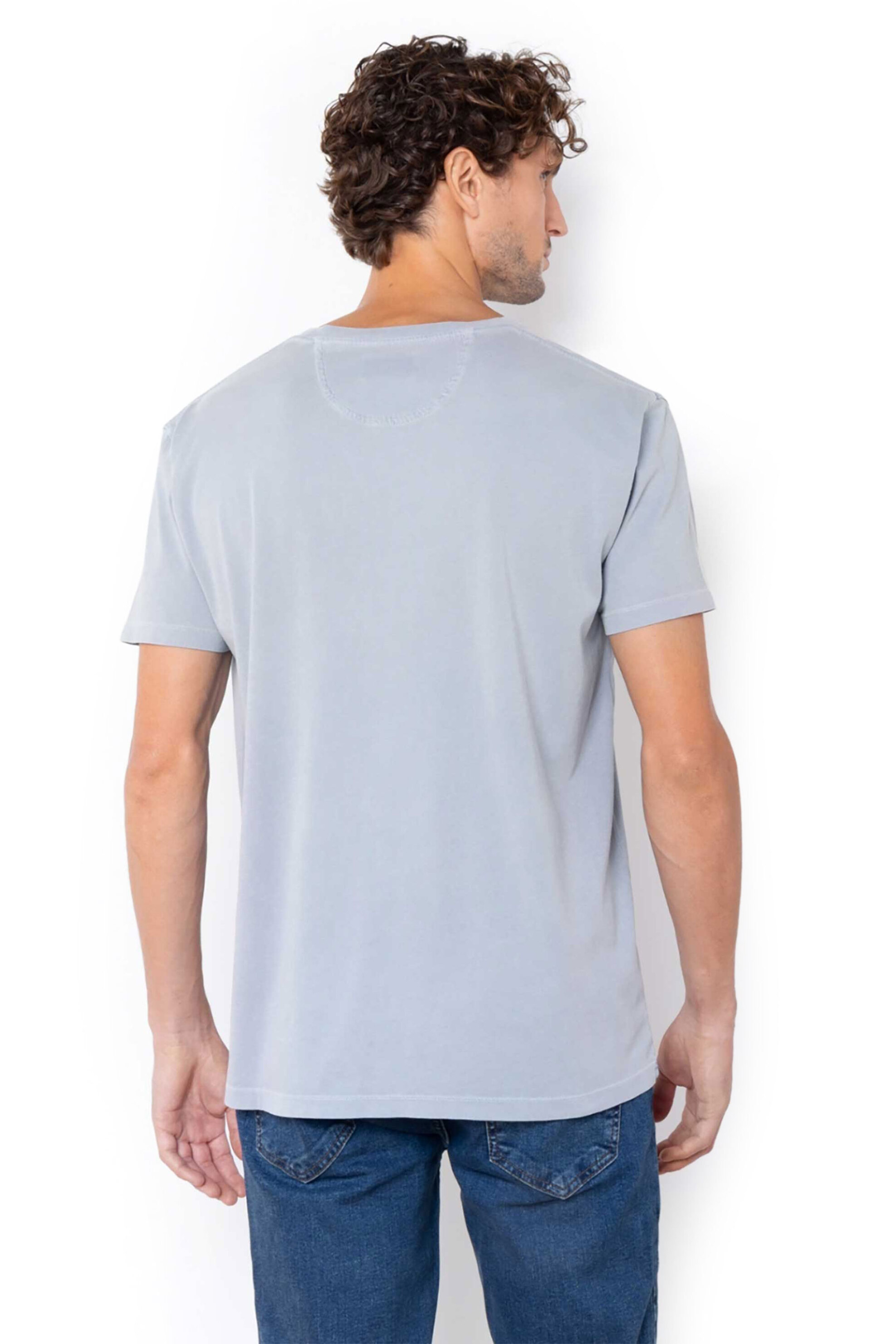 The Bostonians ανδρικό T-shirt μονόχρωμο με κεντημένο λογότυπο Regular Fit - TS1250 Γκρι φωτογραφία