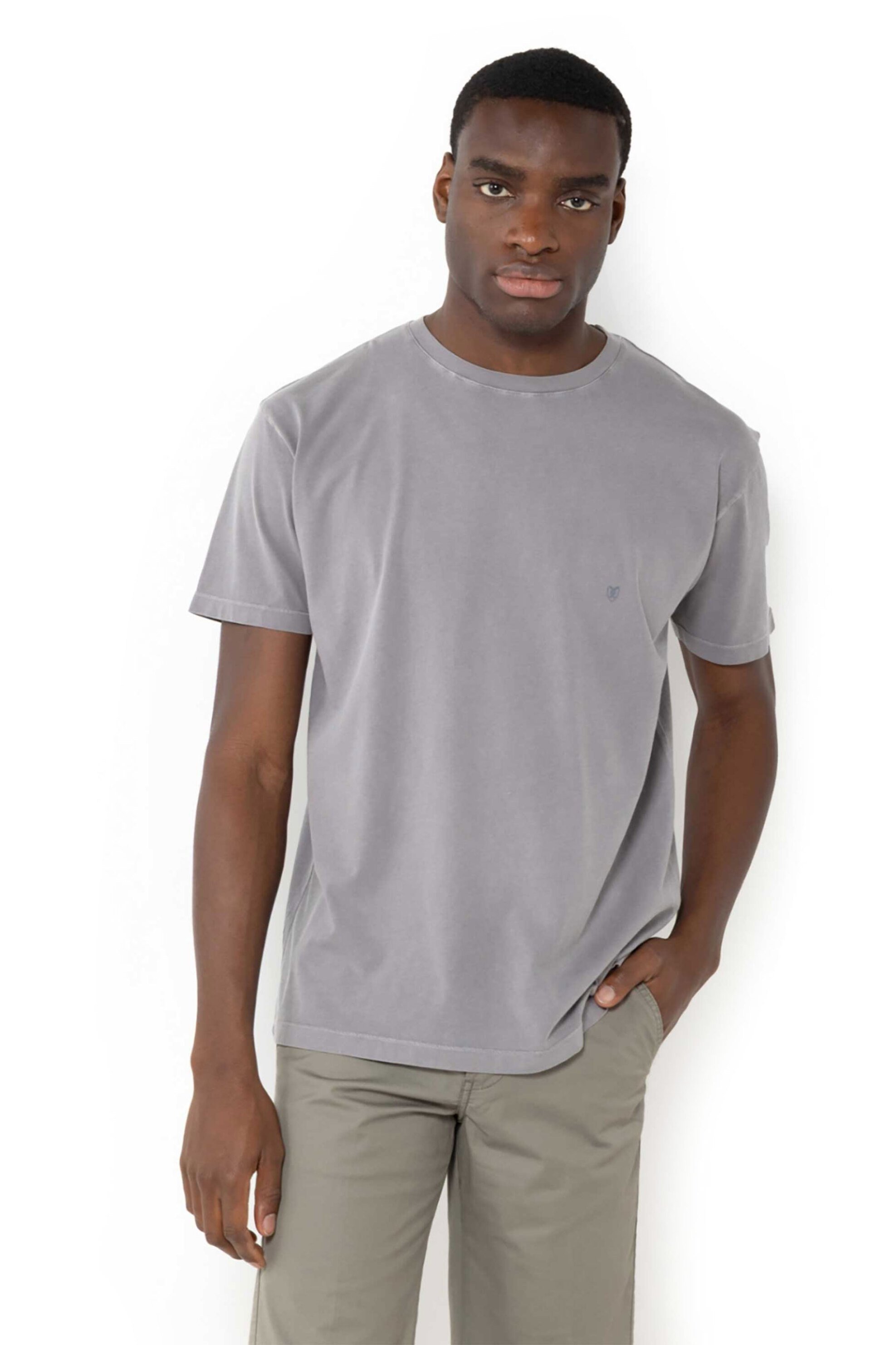 The Bostonians ανδρικό T-shirt μονόχρωμο με κεντημένο λογότυπο Regular Fit - TS1250 Γκρι Σκούρο