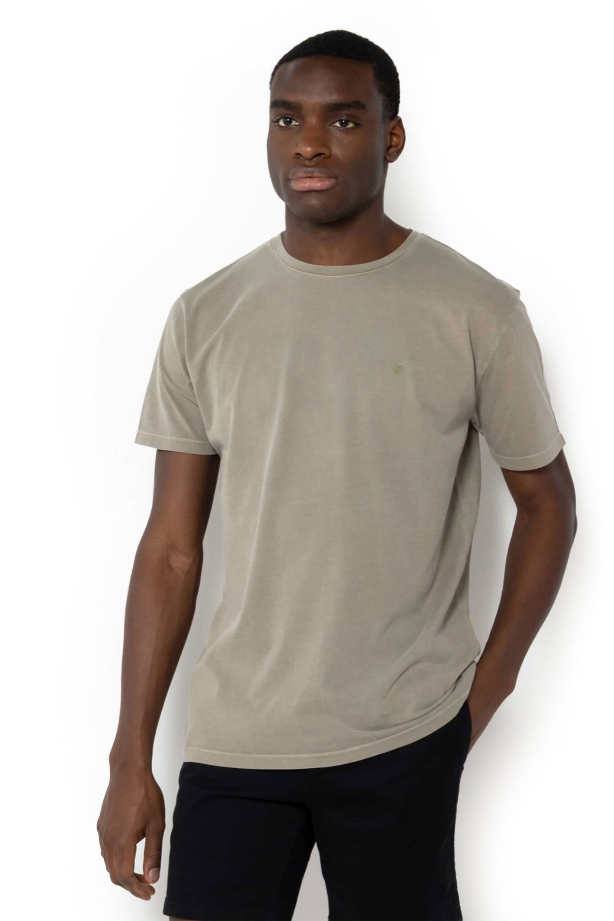 The Bostonians ανδρικό T-shirt μονόχρωμο με κεντημένο λογότυπο Regular Fit - TS1250 Λαδί