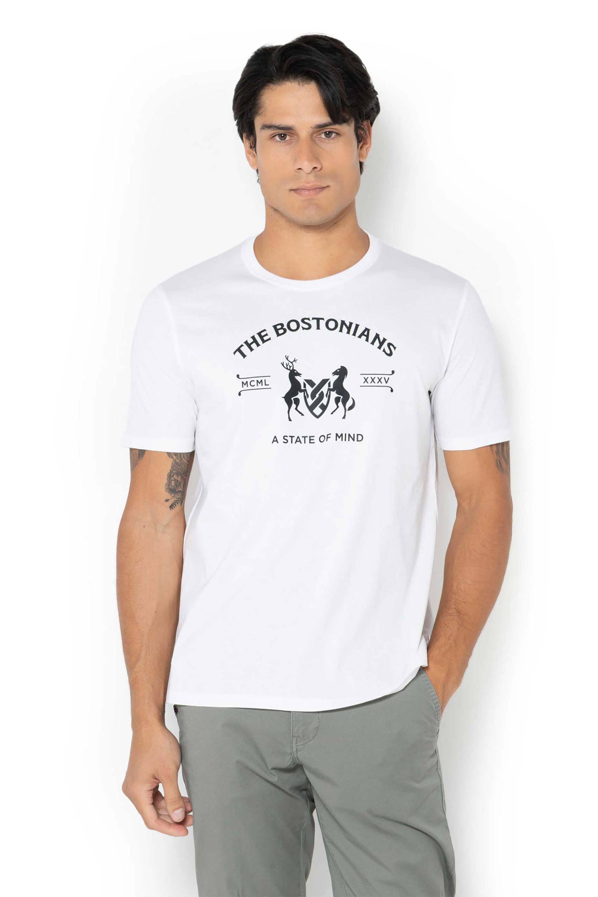 The Bostonians ανδρικό T-shirt με graphic logo print Regular Fit - TS1286N Λευκό