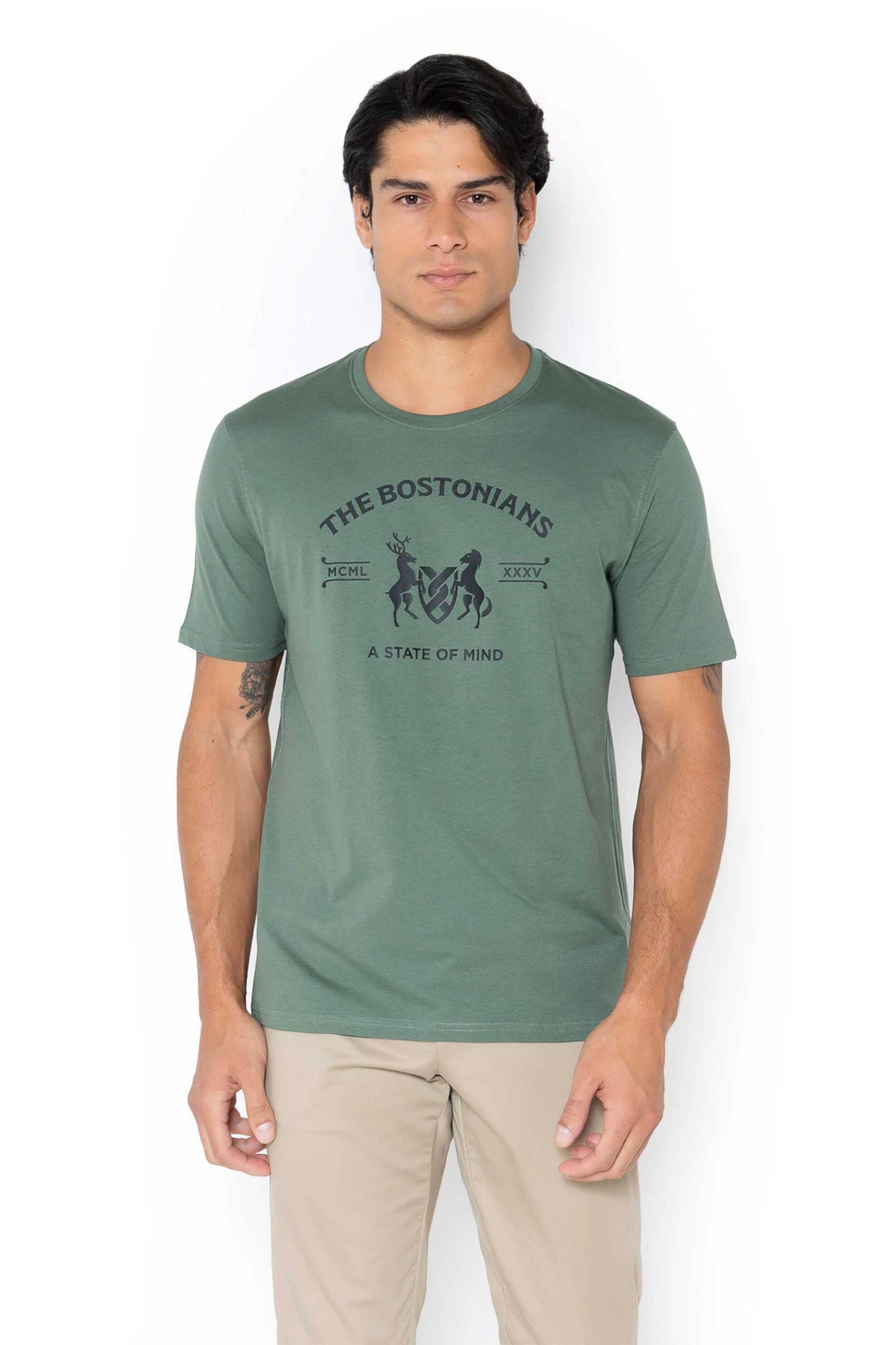 The Bostonians ανδρικό T-shirt με graphic logo print Regular Fit - TS1286N Χακί