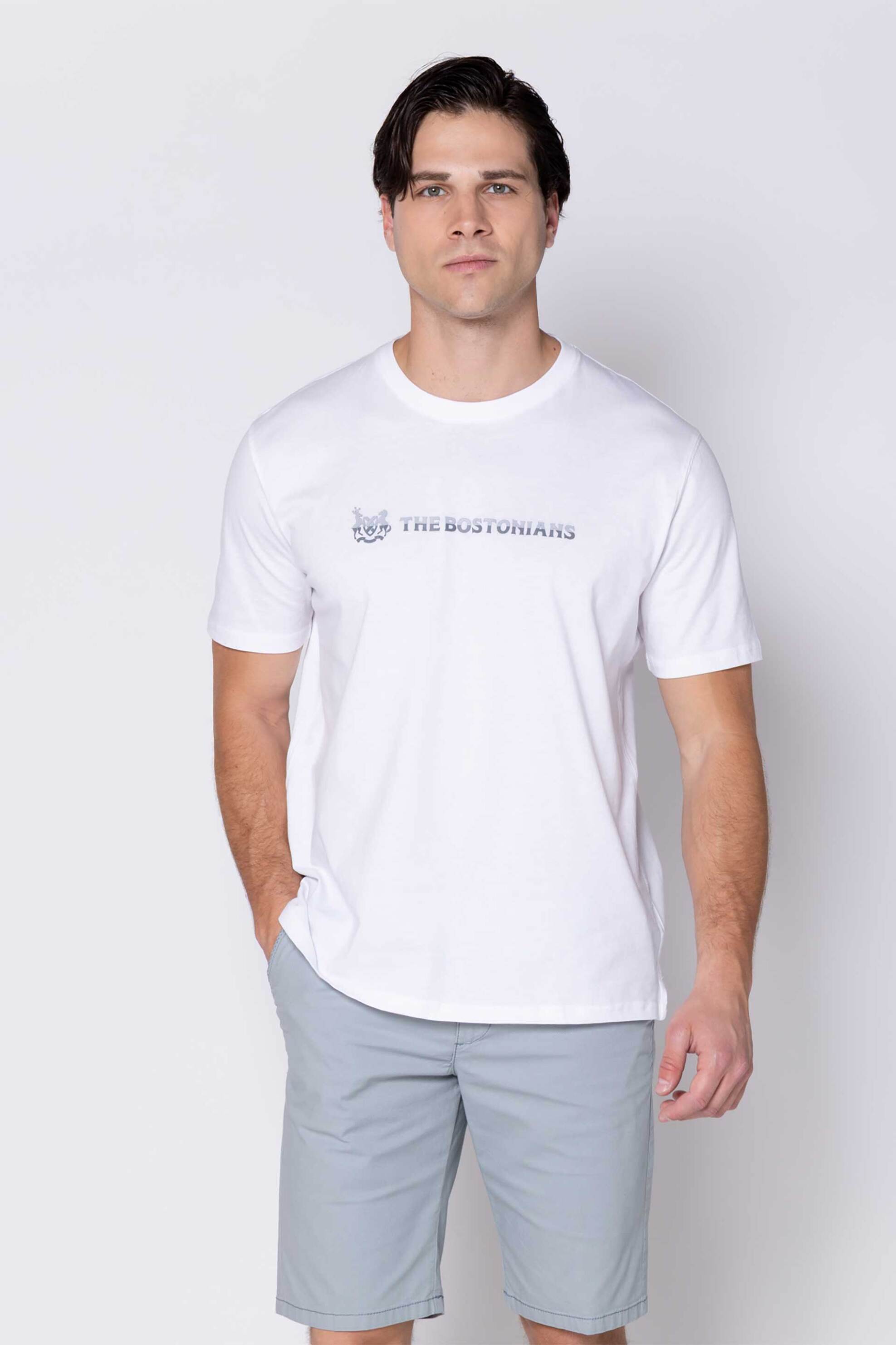 The Bostonians ανδρικό T-shirt με two-tone logo print Regular Fit - TS1287M Λευκό