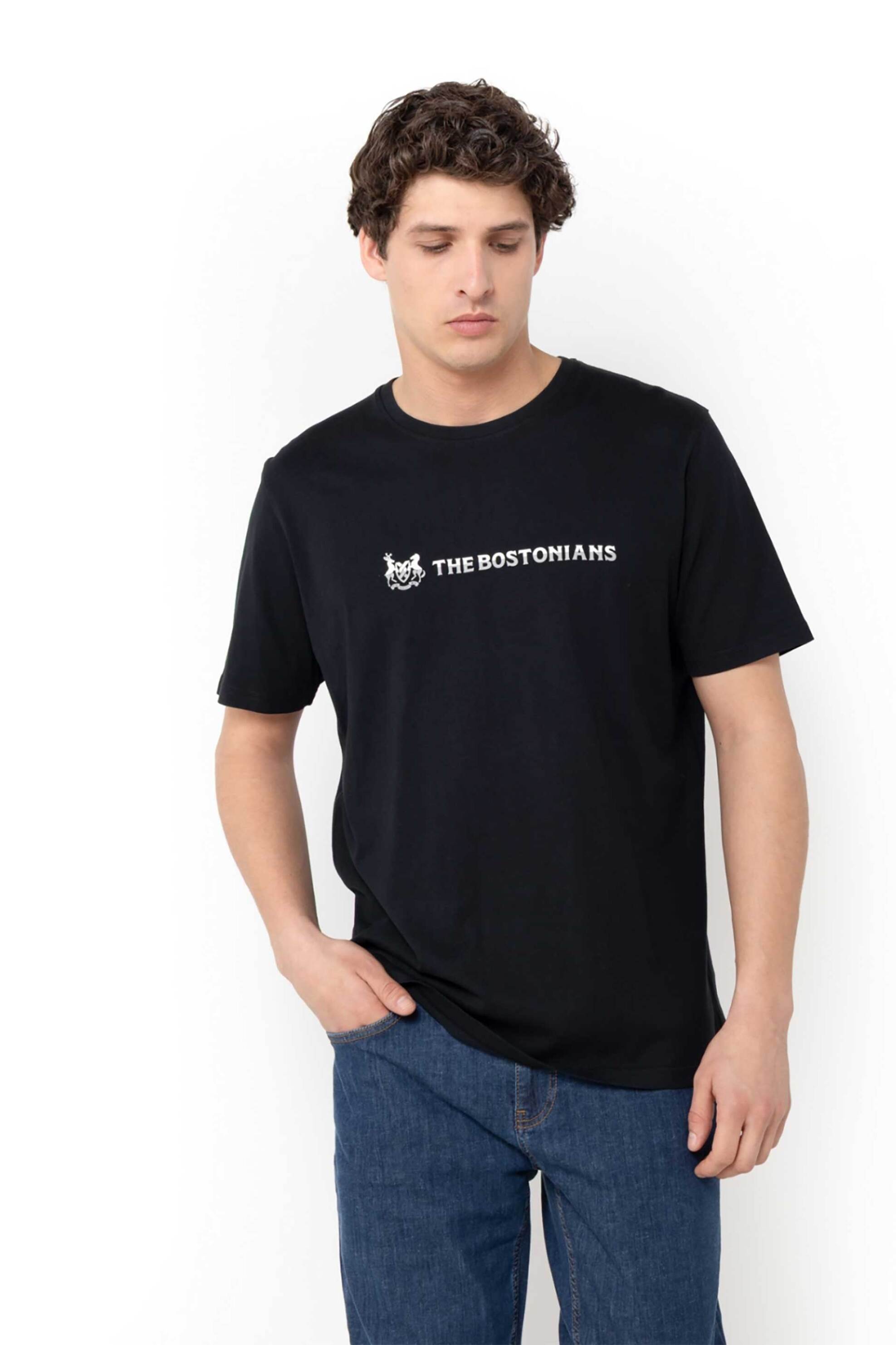 The Bostonians ανδρικό T-shirt με two-tone logo print Regular Fit - TS1287M Μαύρο