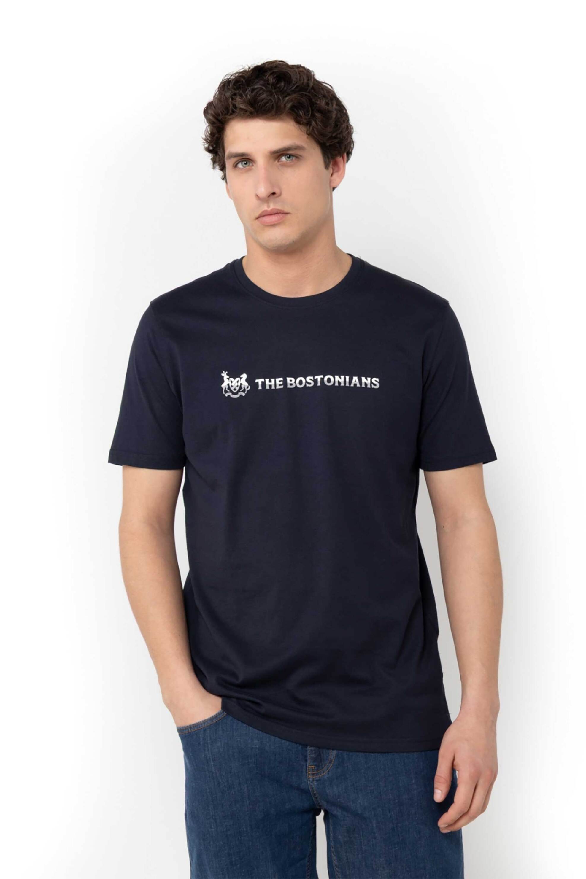 The Bostonians ανδρικό T-shirt με two-tone logo print Regular Fit - TS1287M Μπλε Σκούρο