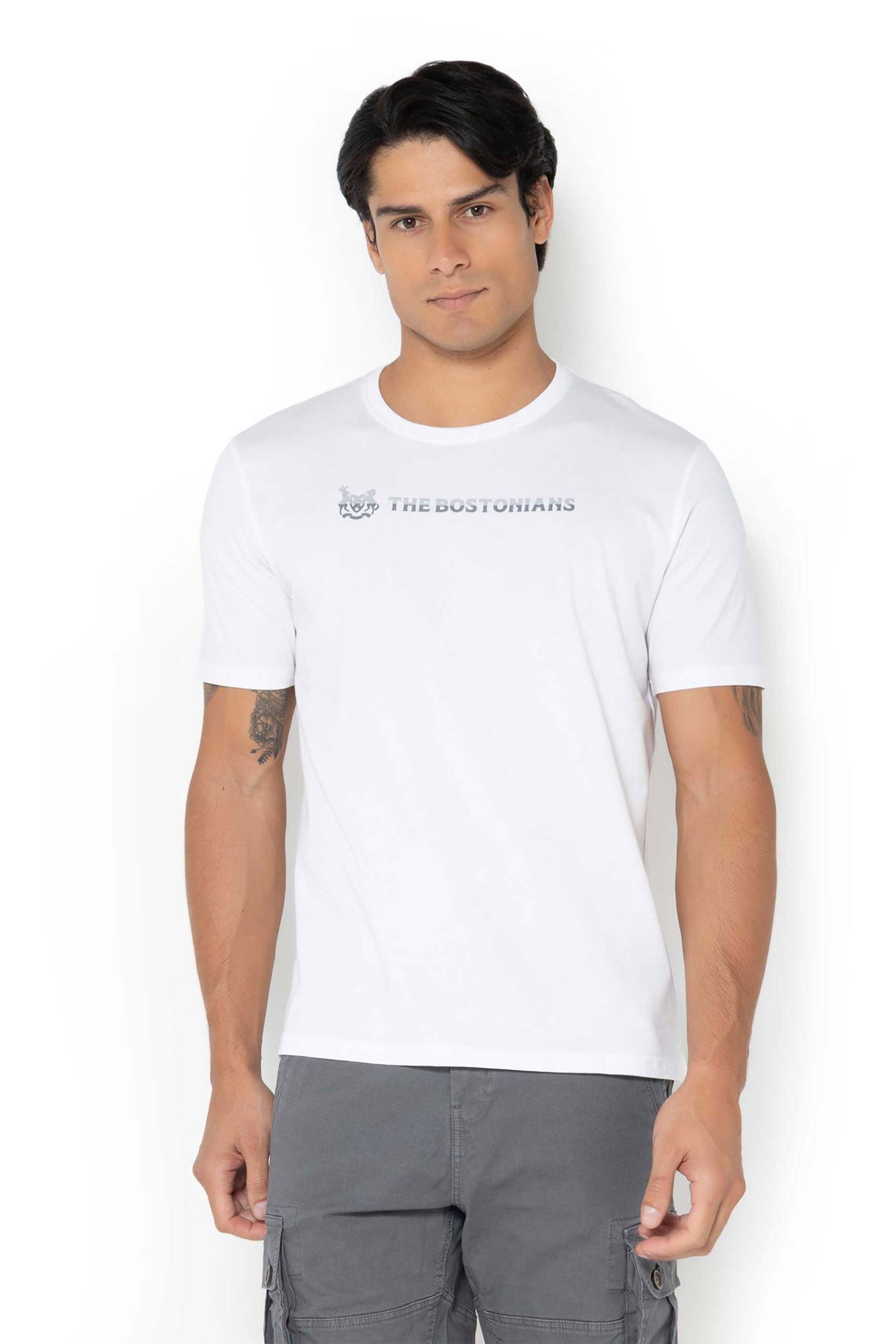 The Bostonians ανδρικό T-shirt πικέ με two-tone logo print Regular Fit "Tech" - TS1287N Λευκό