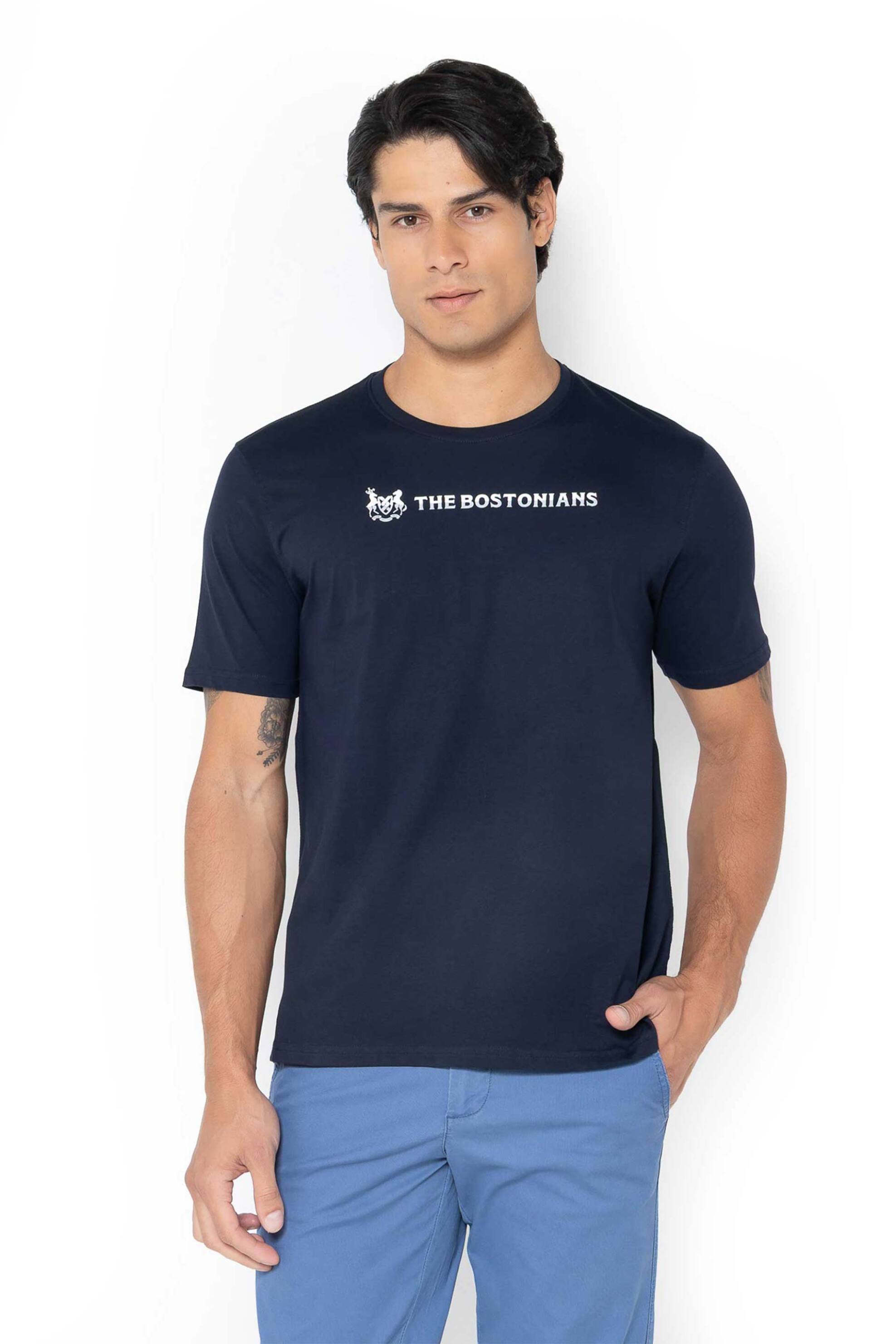 The Bostonians ανδρικό T-shirt πικέ με two-tone logo print Regular Fit "Tech" - TS1287N Μπλε Σκούρο