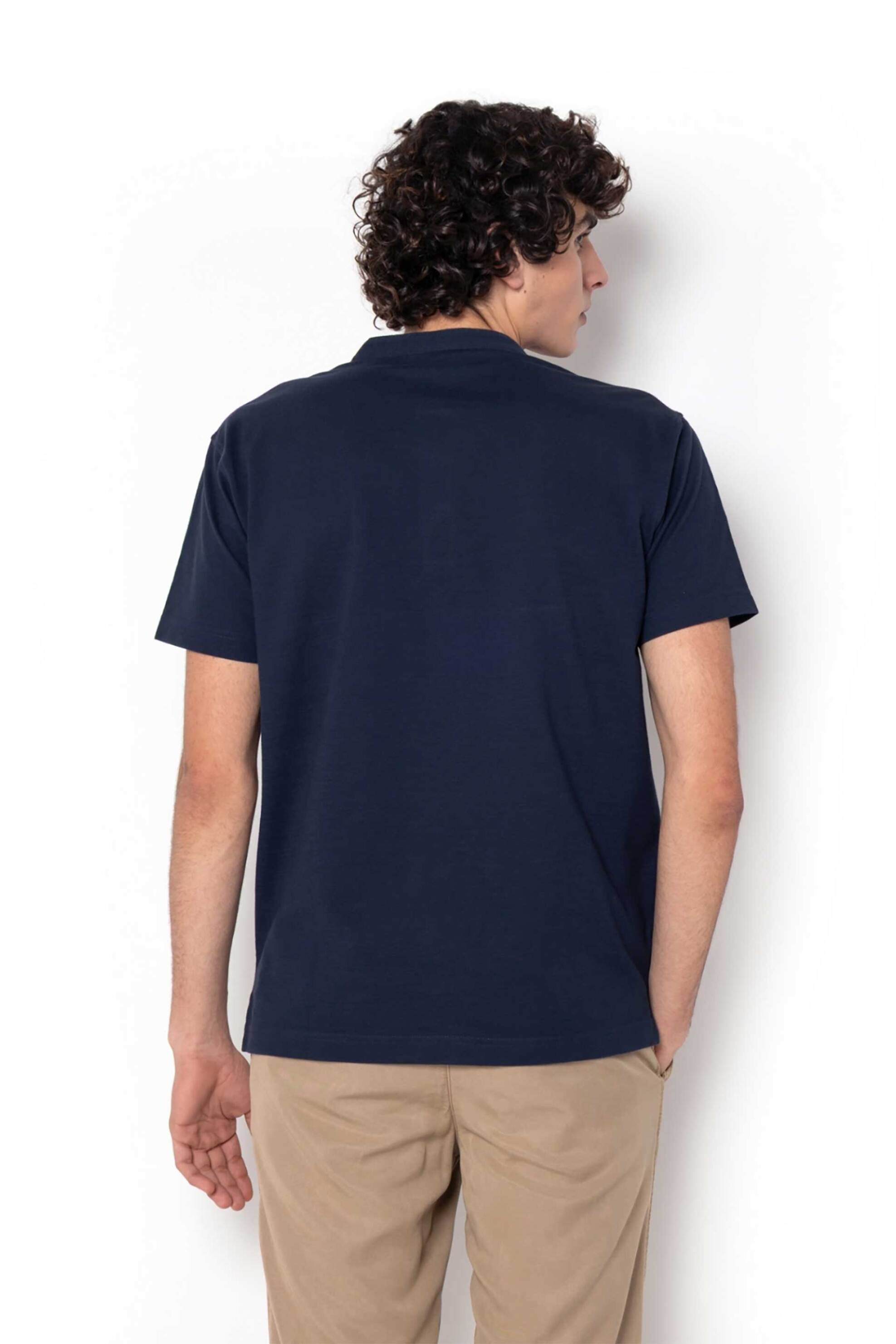 The Bostonians Ανδρικό T-Shirt Πικέ με Μάο Γιακά Regular Fit - Ts1301 Μπλε Marine