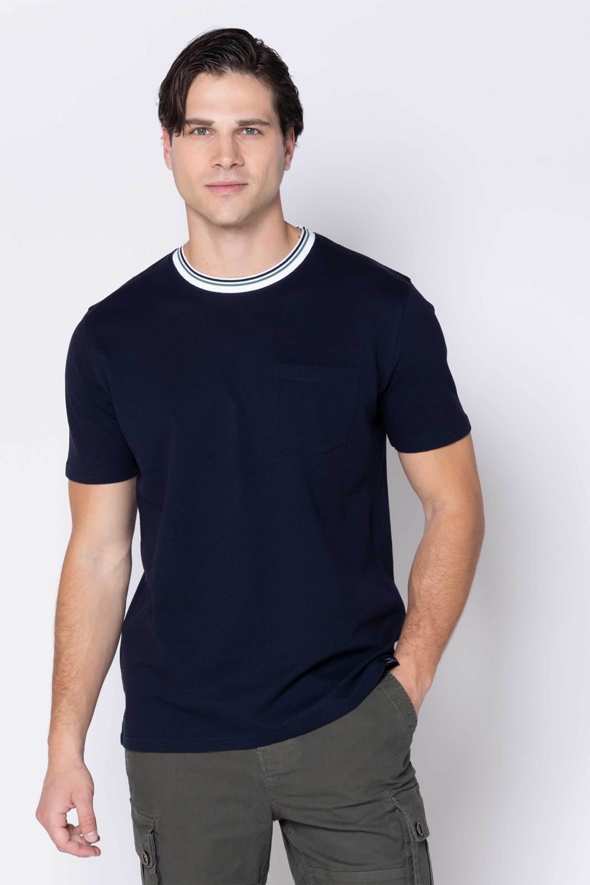 The Bostonians ανδρικό T-shirt πικέ με waffle pattern Regular Fit - TS1306 Μπλε Marine