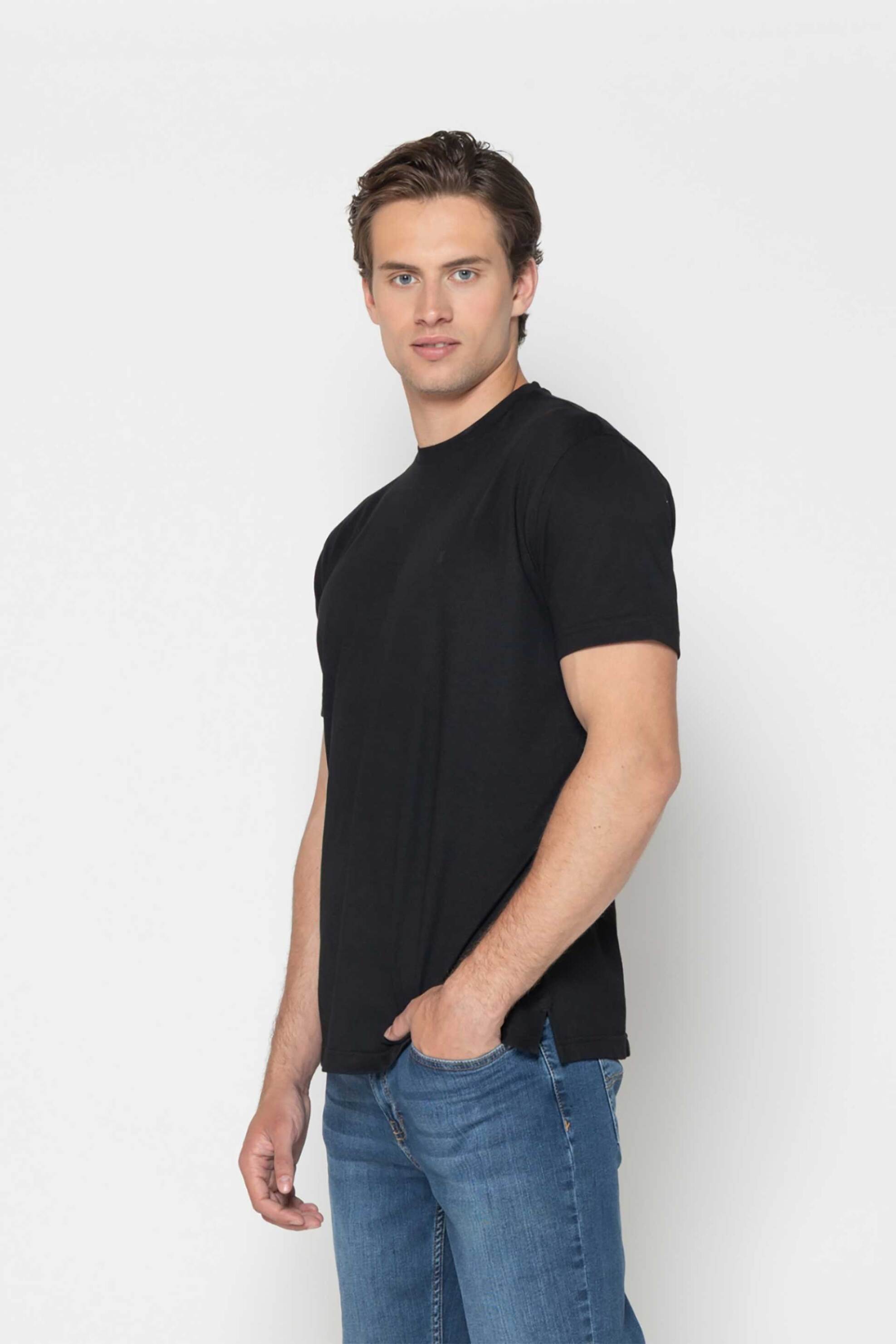 The Bostonians ανδρικό T-shirt πικέ με κεντημένο λογότυπο Regular Fit - TS1308 Μαύρο φωτογραφία